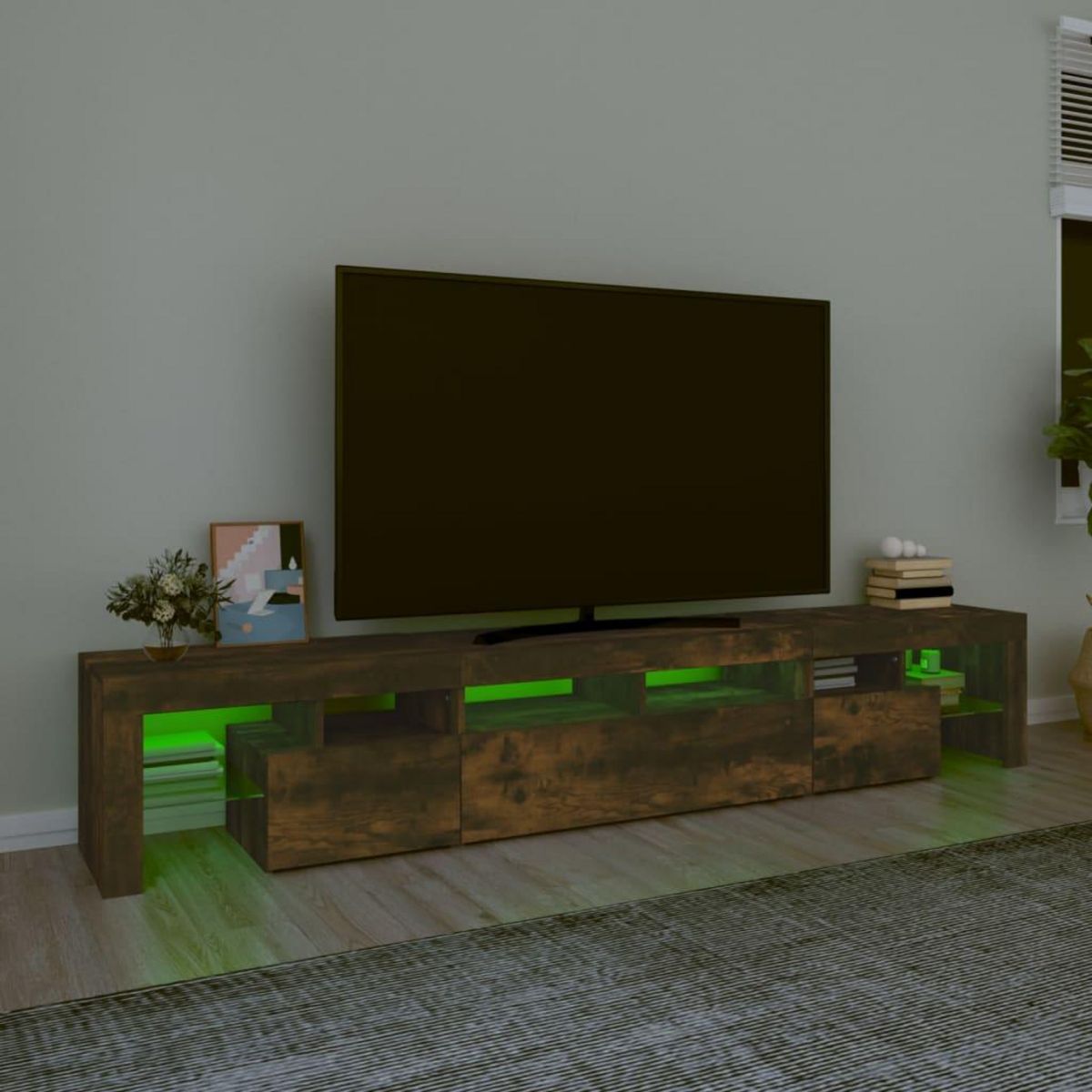 VIDAXL Meuble TV avec lumieres LED Chene fume 230x36,5x40 cm