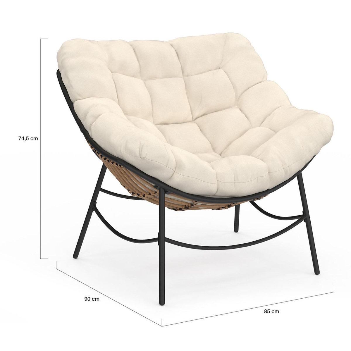 ID MARKET Fauteuil de jardin relax LOA effet rotin avec coussin écru