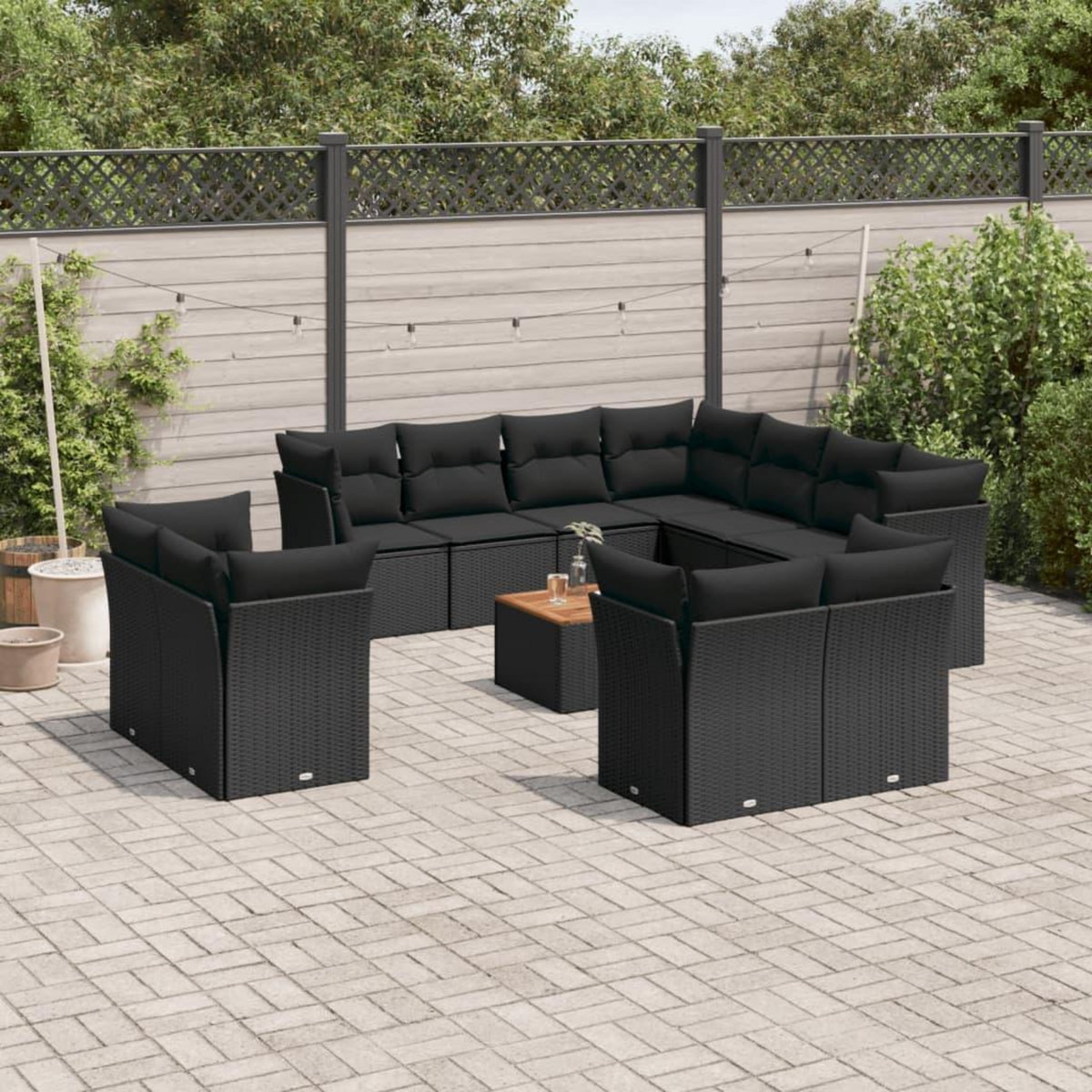 VIDAXL Salon de jardin 12 pcs avec coussins noir resine tressee