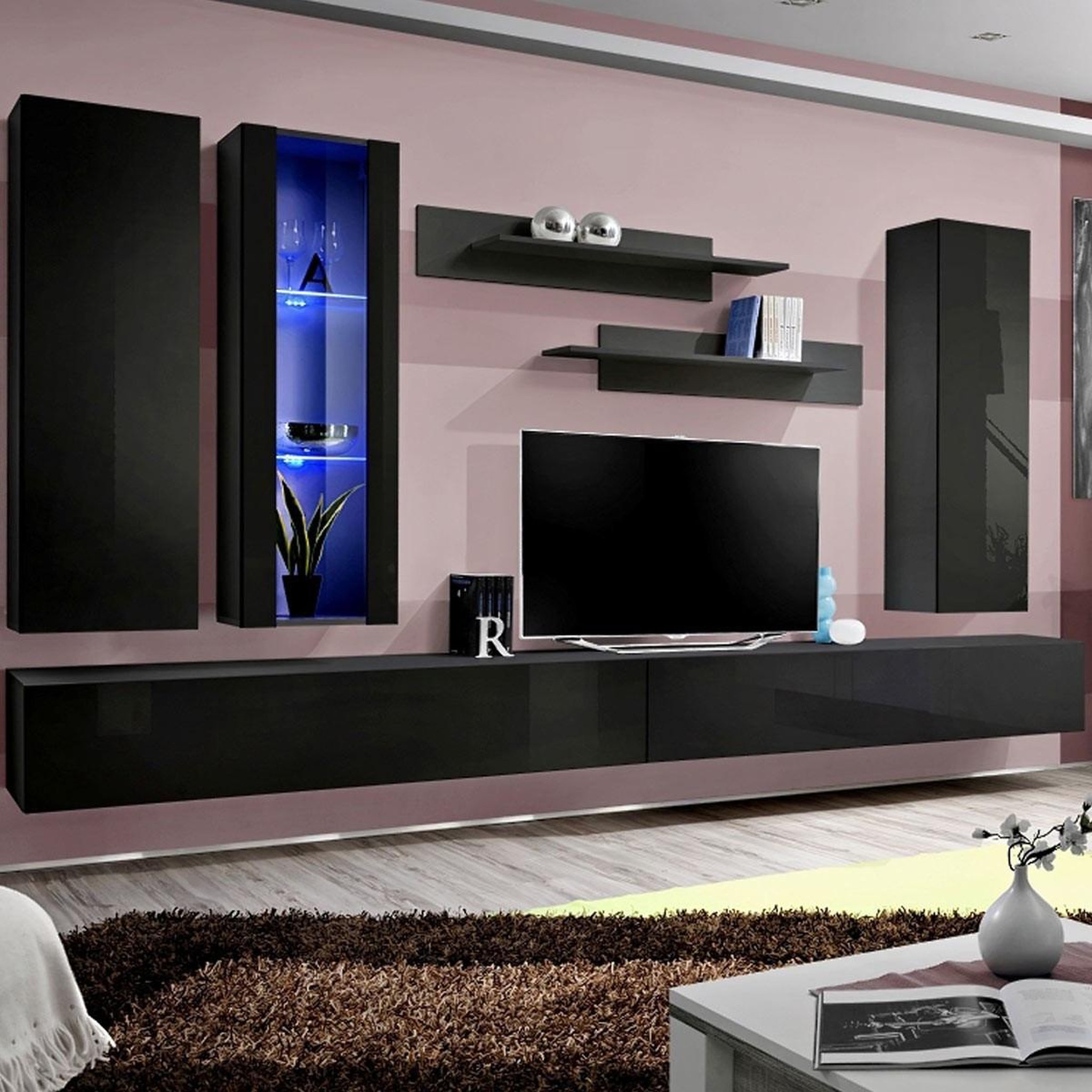Paris Prix Ensemble meuble tv mural  fly e4  320cm noir