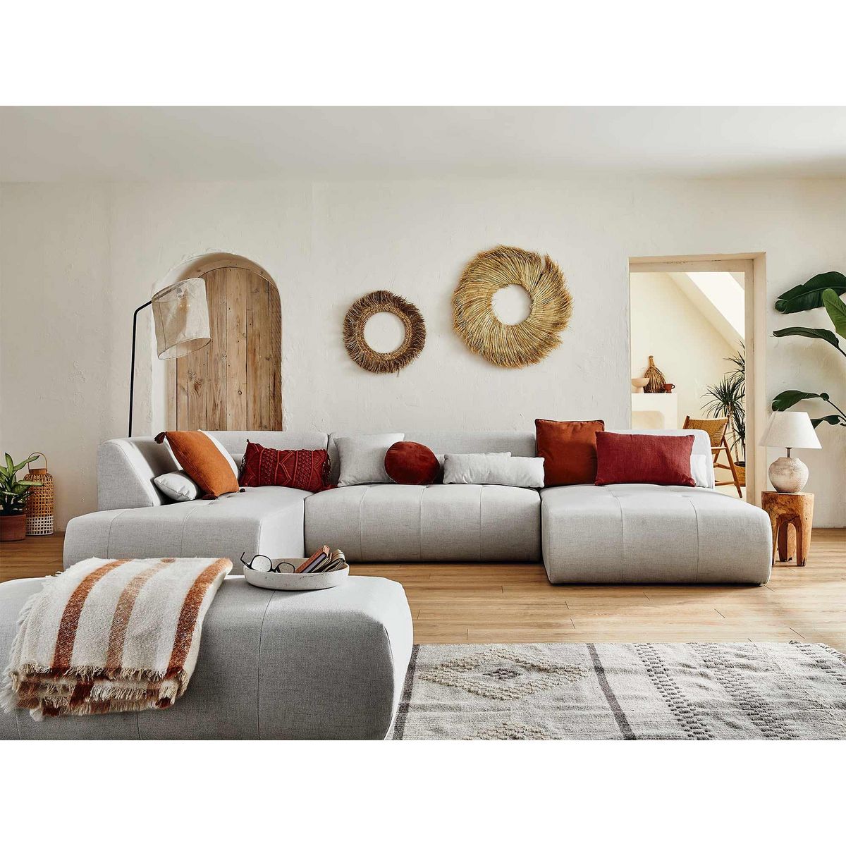 LISA DESIGN Onyx - canapé panoramique d'angle gauche 7 places - en tissu