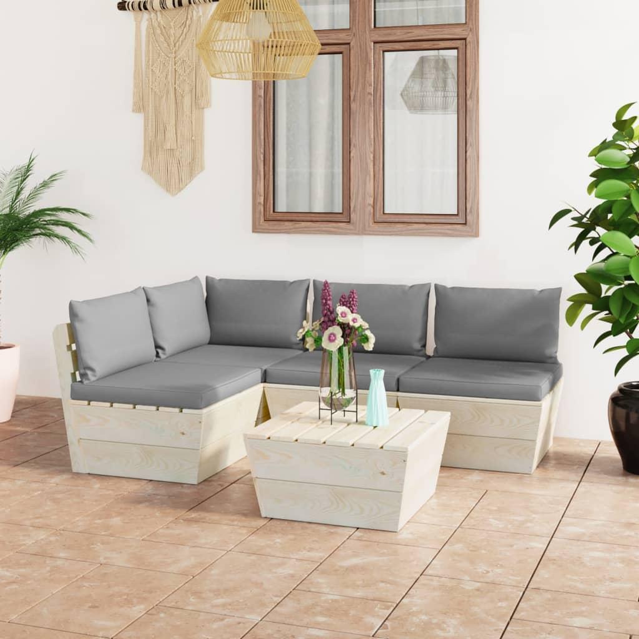 Voir la diapositive 1 : VIDAXL Salon de jardin palette 5 pcs avec coussins bois d'epicea
