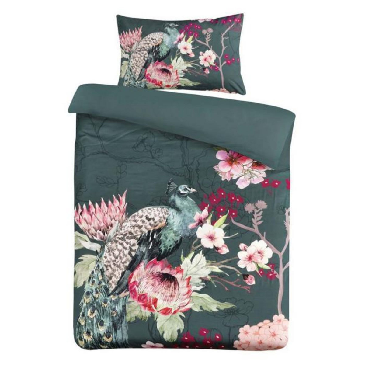 Paris Prix Parure de Lit 2 Pièces  Blossom  140x200cm Vert