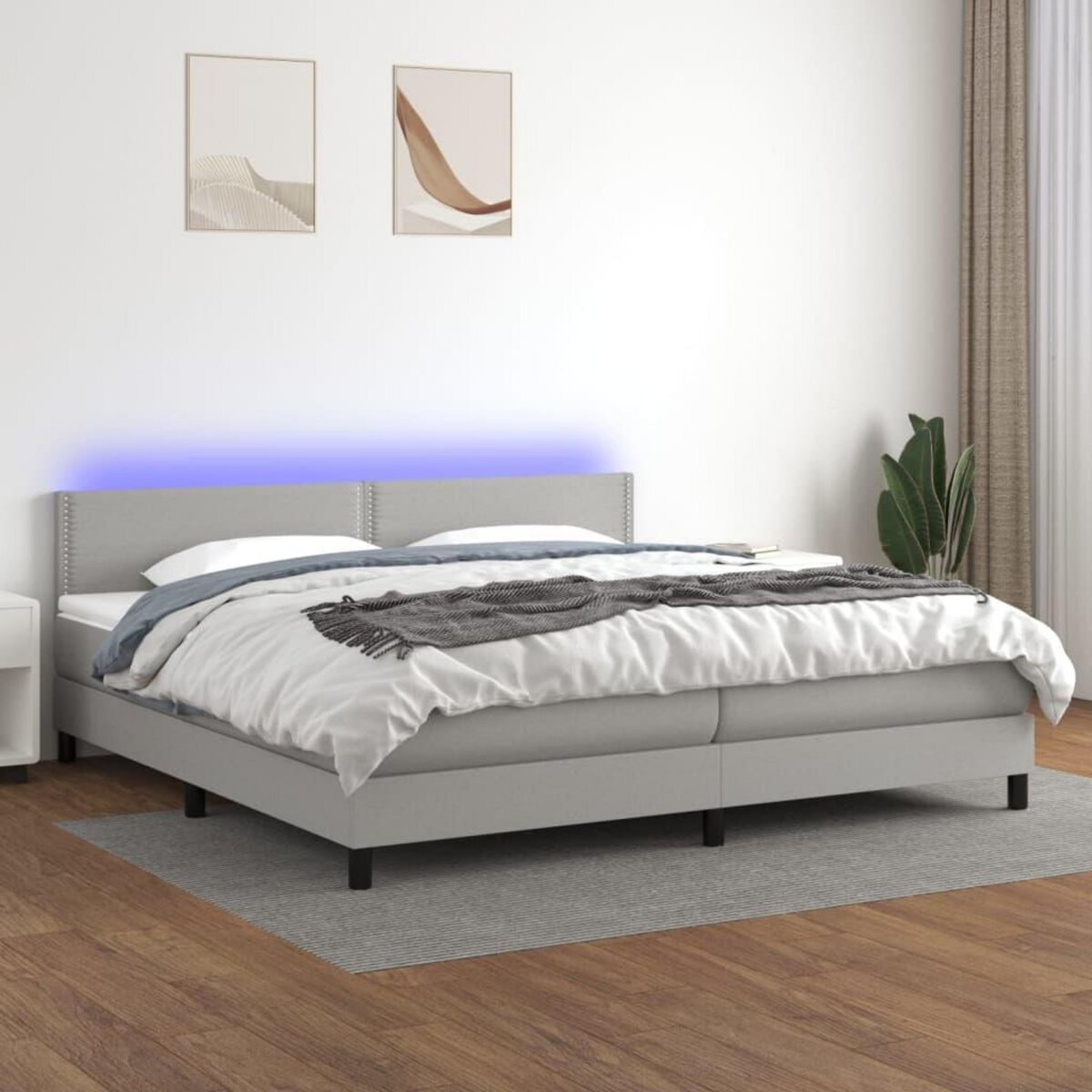VIDAXL Sommier a lattes de lit matelas LED Gris clair 200x200 cm Tissu