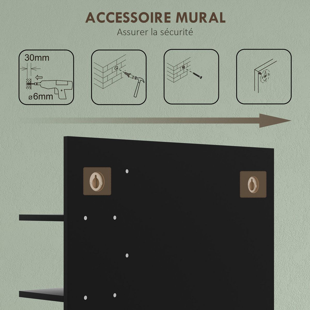 HOMCOM Miroir mural salle de bain - étagères - MDF noir bambou verni