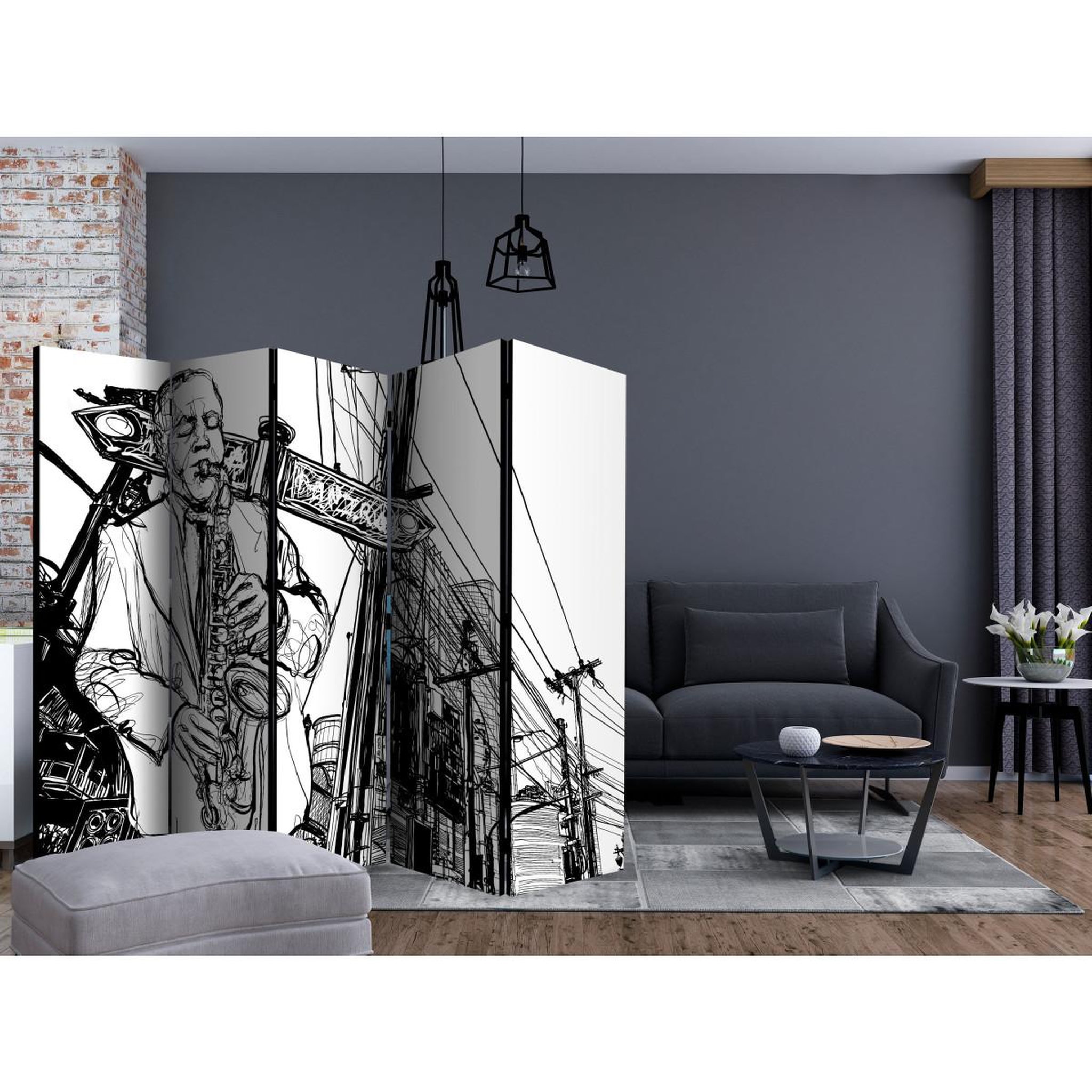 Voir la diapositive 2 : Paris Prix Paravent 5 volets  saxophone recital on broadway  172x225cm