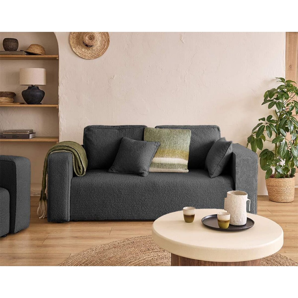 BEST MOBILIER Topaze - canapé droit 2 places - en tissu bouclette