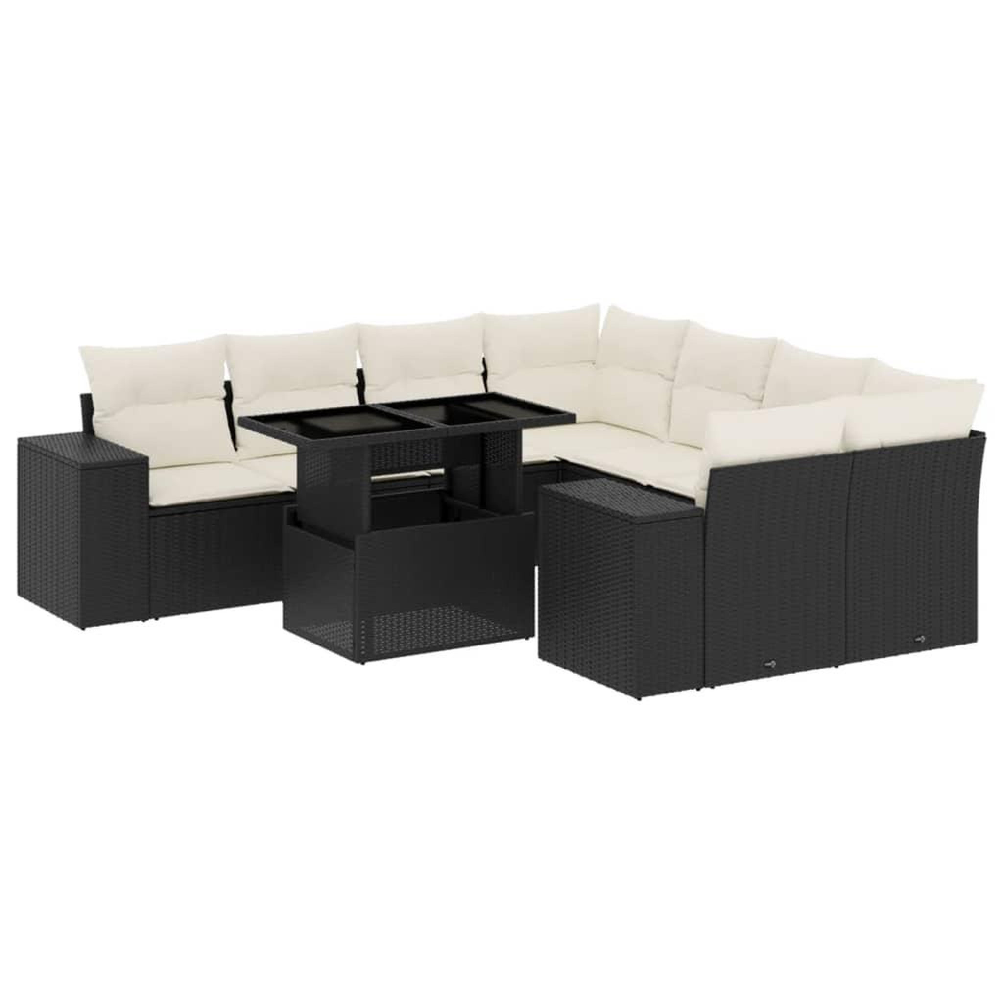 Voir la diapositive 2 : VIDAXL Salon de jardin 9 pcs avec coussins noir resine tressee