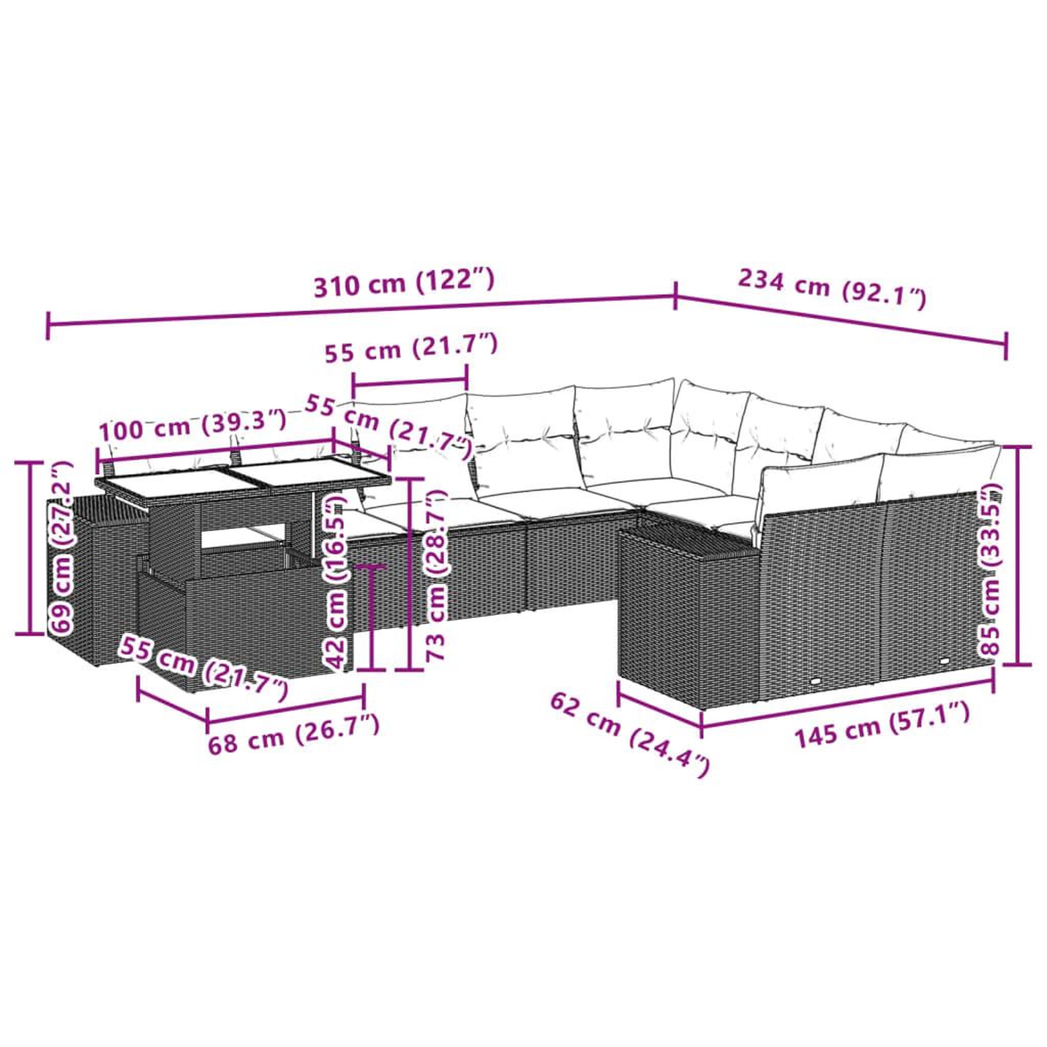 Voir la diapositive 6 : VIDAXL Salon de jardin 10 pcs avec coussins noir resine tressee