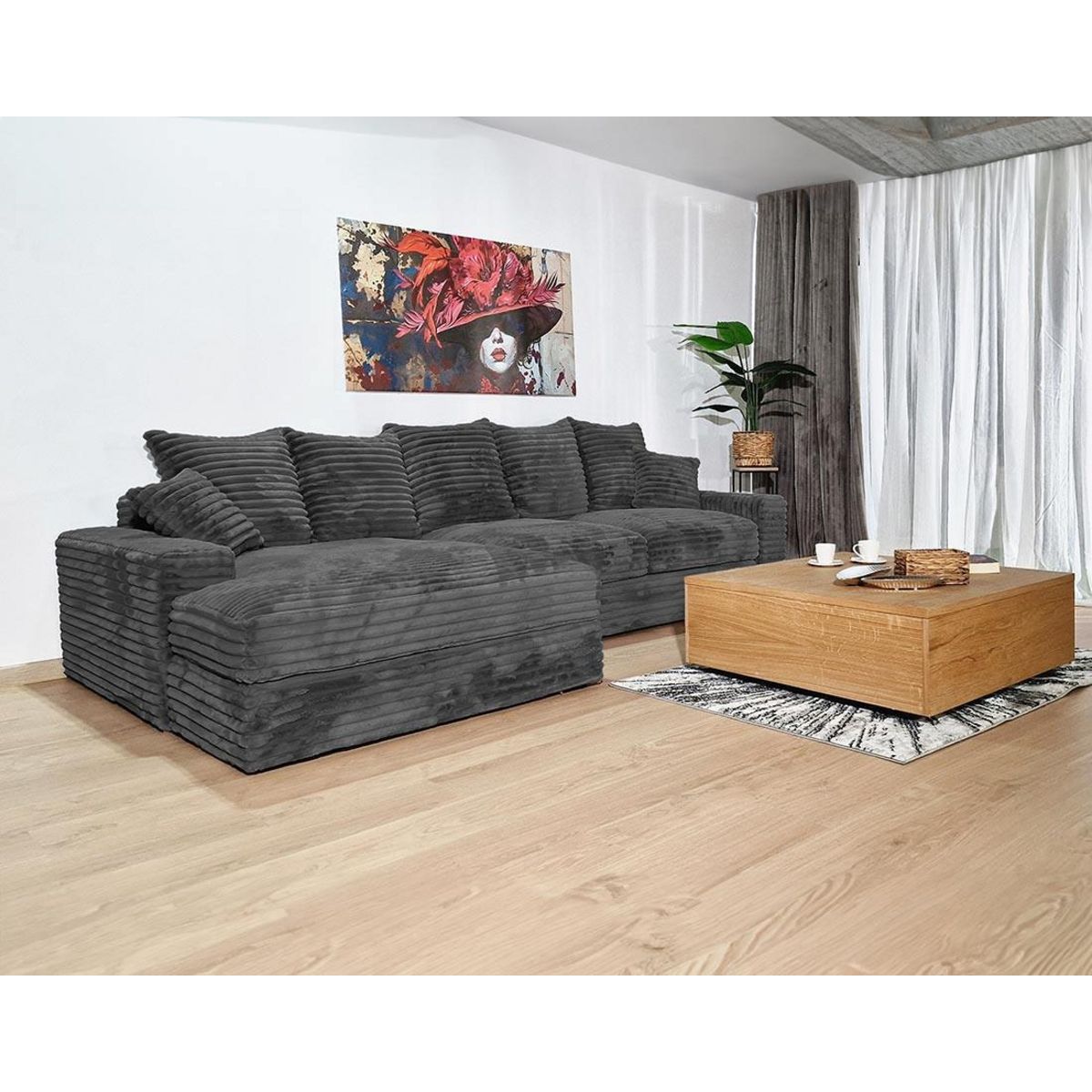 LISA DESIGN Andy - canapé d'angle gauche 5 places en fausse fourrure côtelée