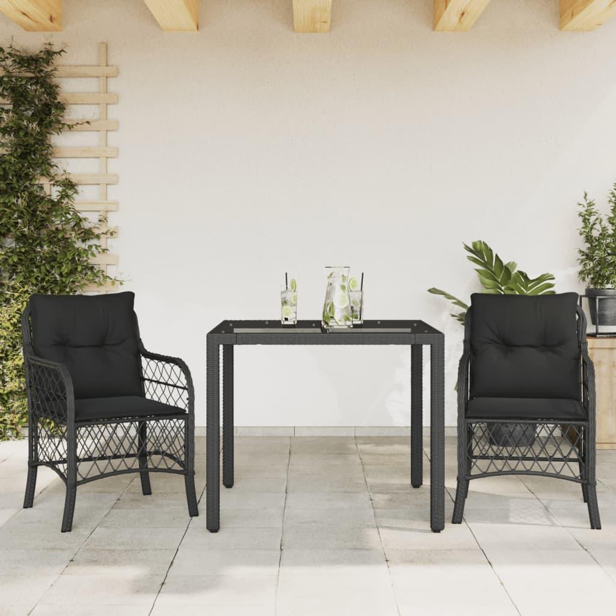 VIDAXL Ensemble de bistro 3 pcs avec coussins noir resine tressee