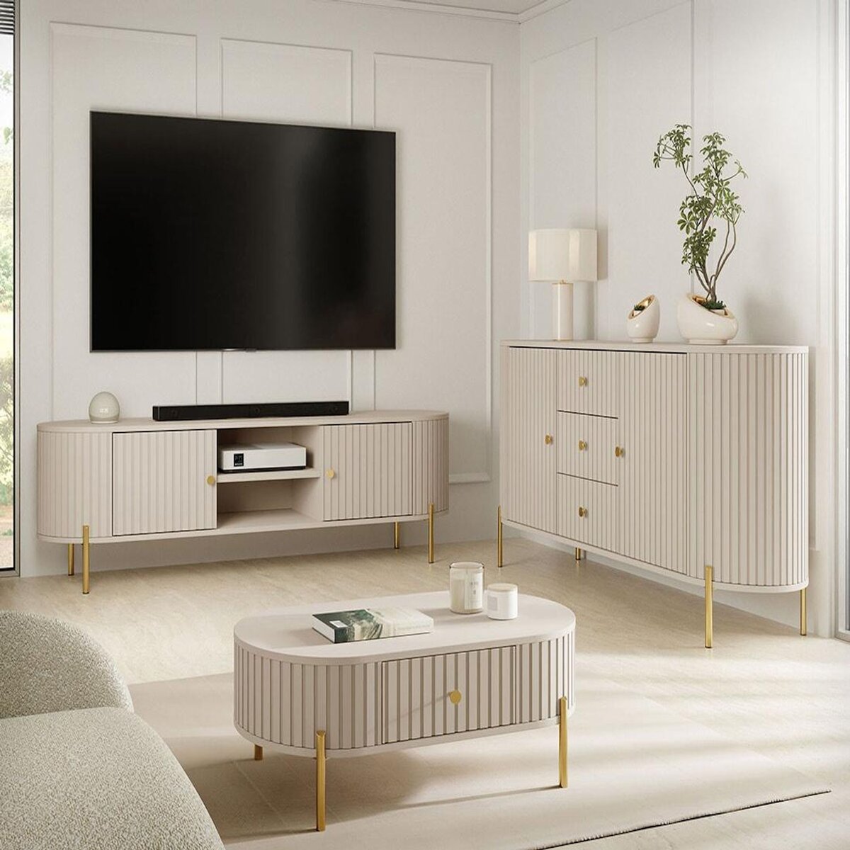 BEST MOBILIER Jaime - buffet bas 178 cm - 3 tiroirs, 2 portes et 2 étagères