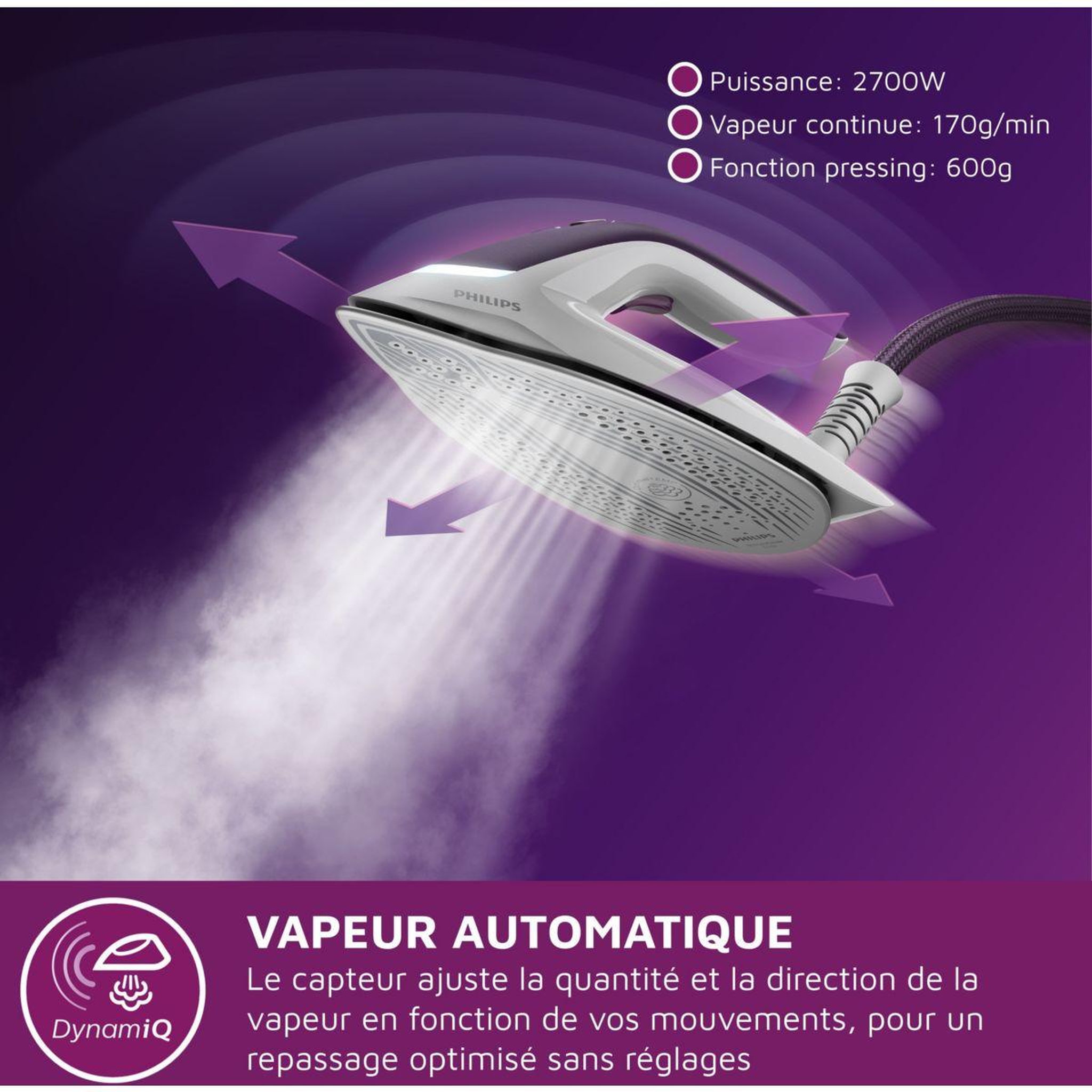Voir la diapositive 5 : Philips Centrale vapeur psg8050/30 violet 1,8l