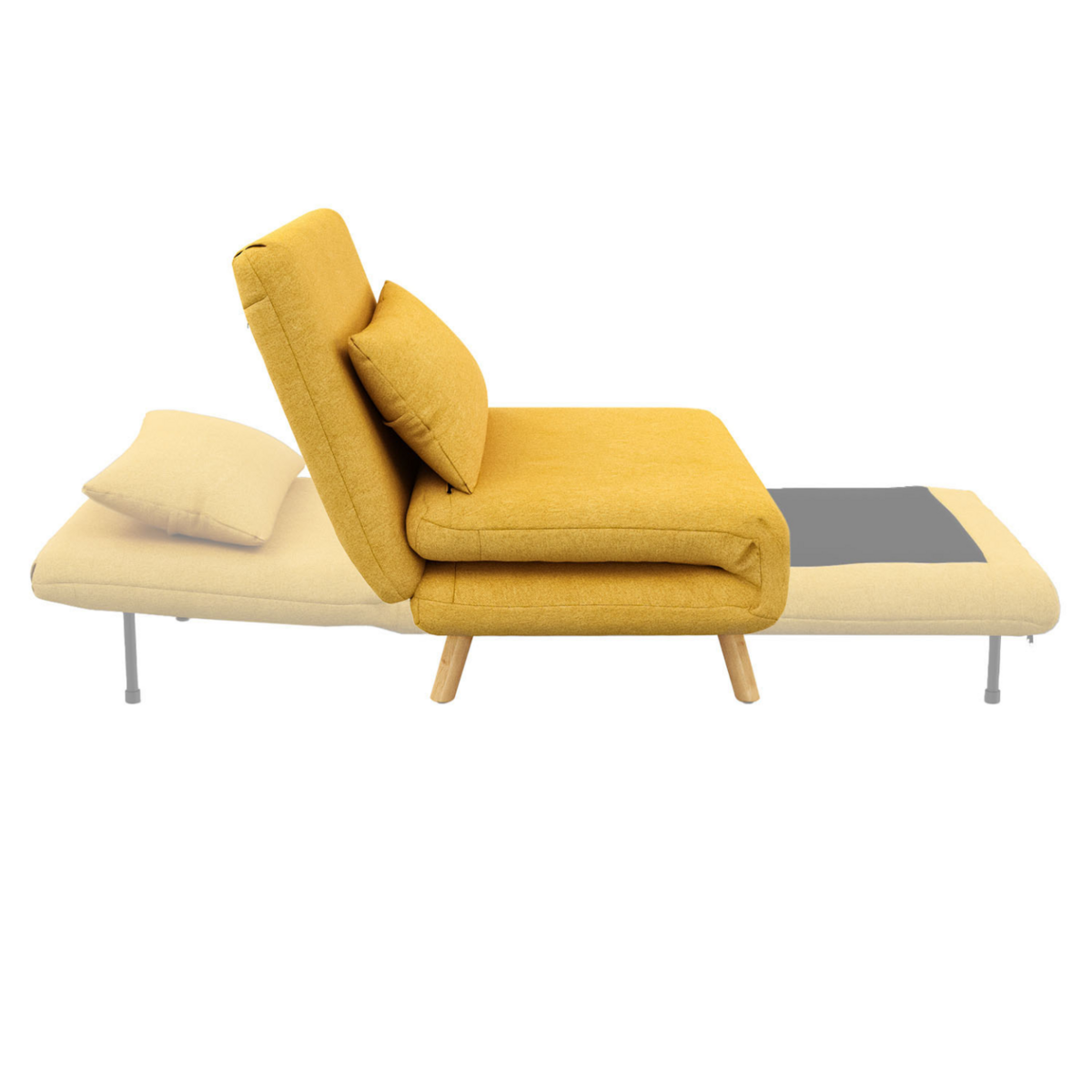 ID MARKET Fauteuil convertible ROMEO lit d'appoint 1 place 80x190 cm tissu jaune