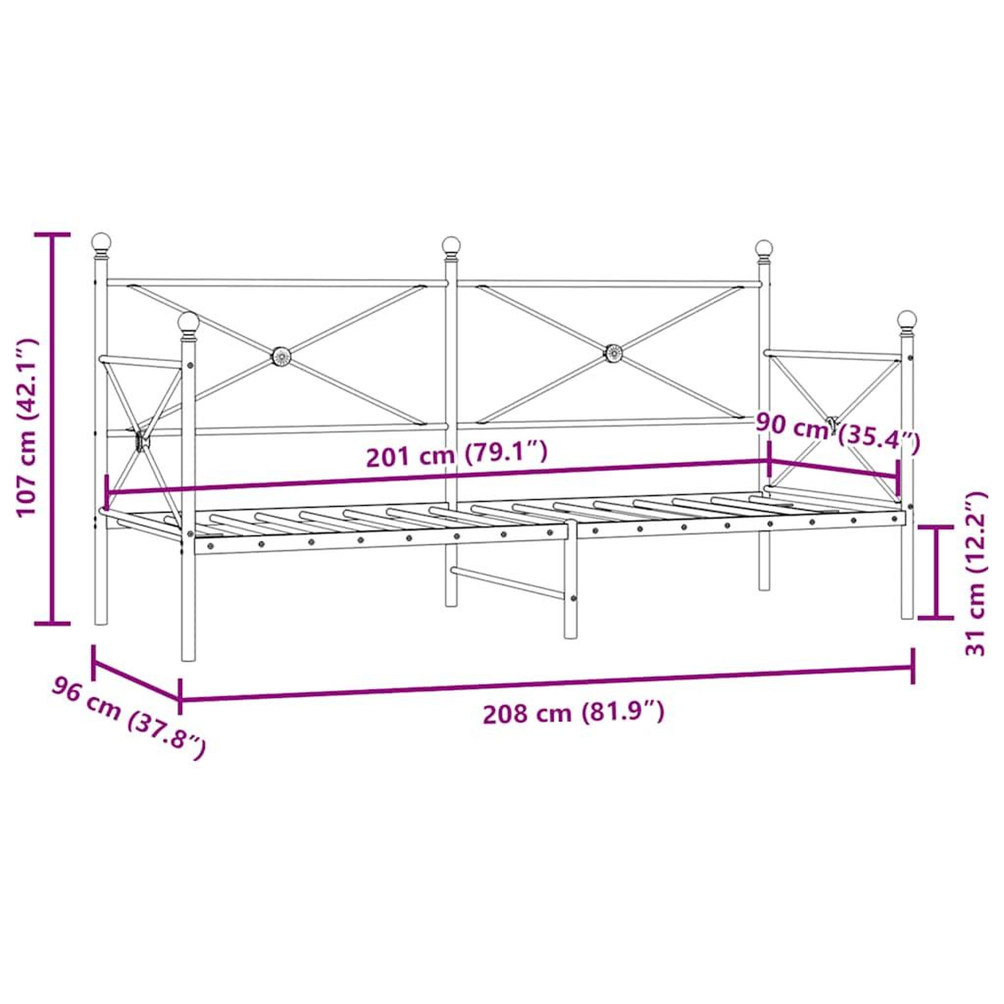 Voir la diapositive 6 : VIDAXL Lit de repos sans matelas noir 90x200 cm acier