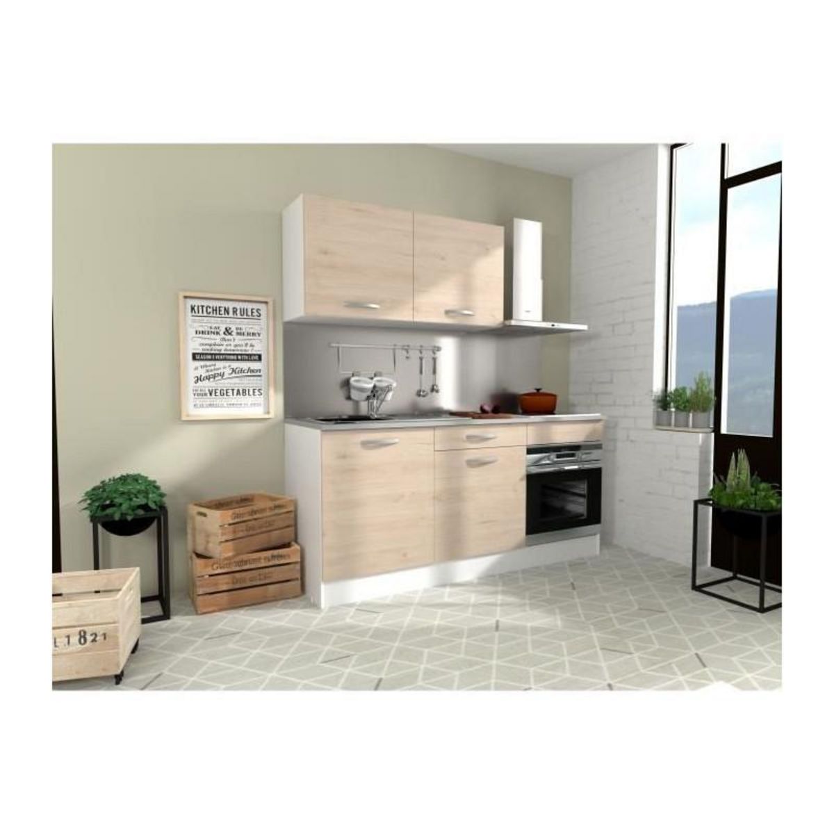 EKIPA Cuisine complete OSLO - L 180cm - Chene - Plan de travail inclus