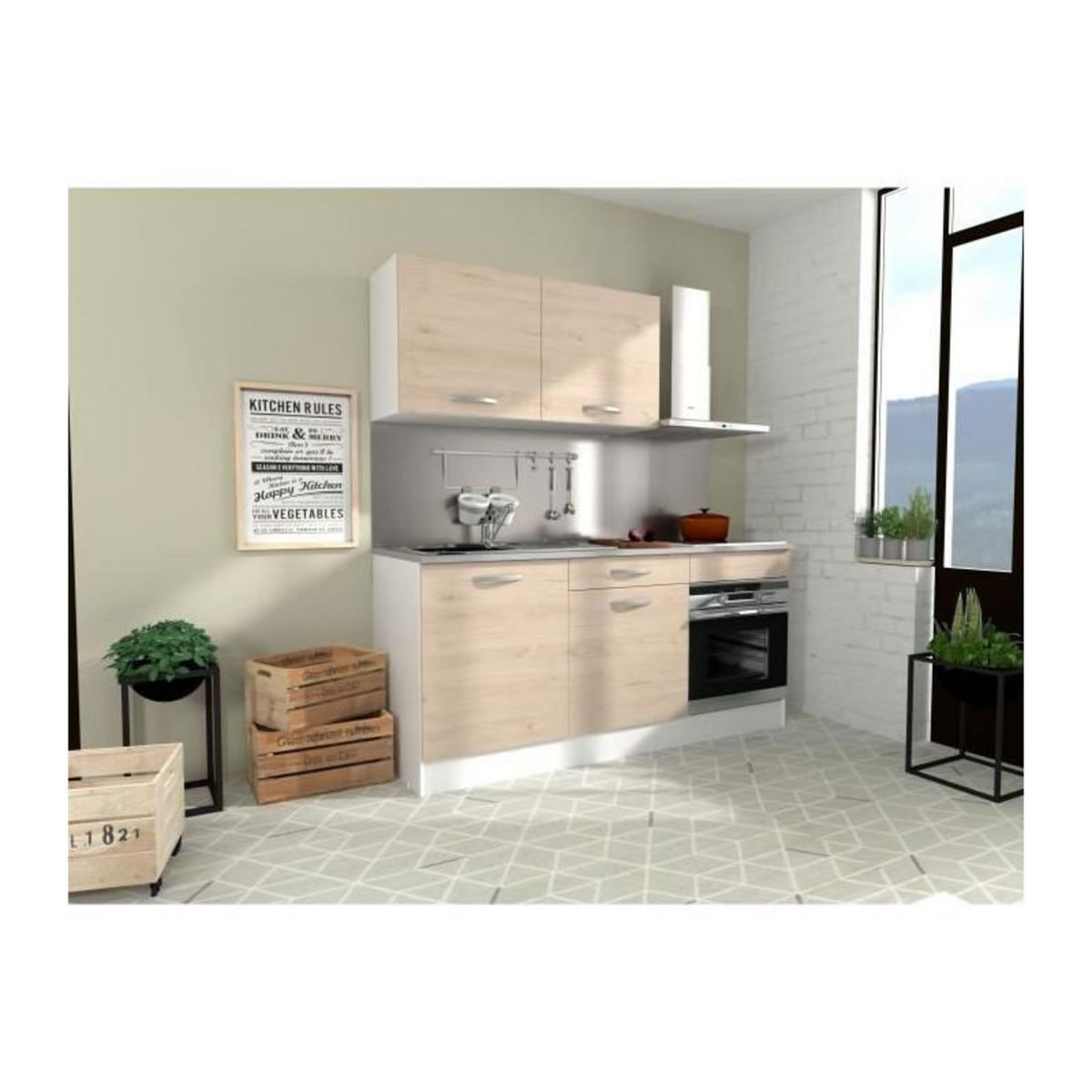 EKIPA Cuisine complete OSLO - L 180cm - Chene - Plan de travail inclus