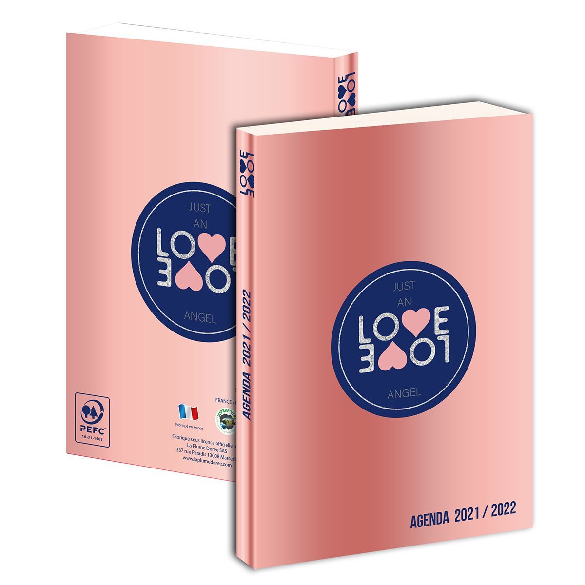 Love Love Agenda scolaire journalier couv carton souple Love Love rose 2021-2022