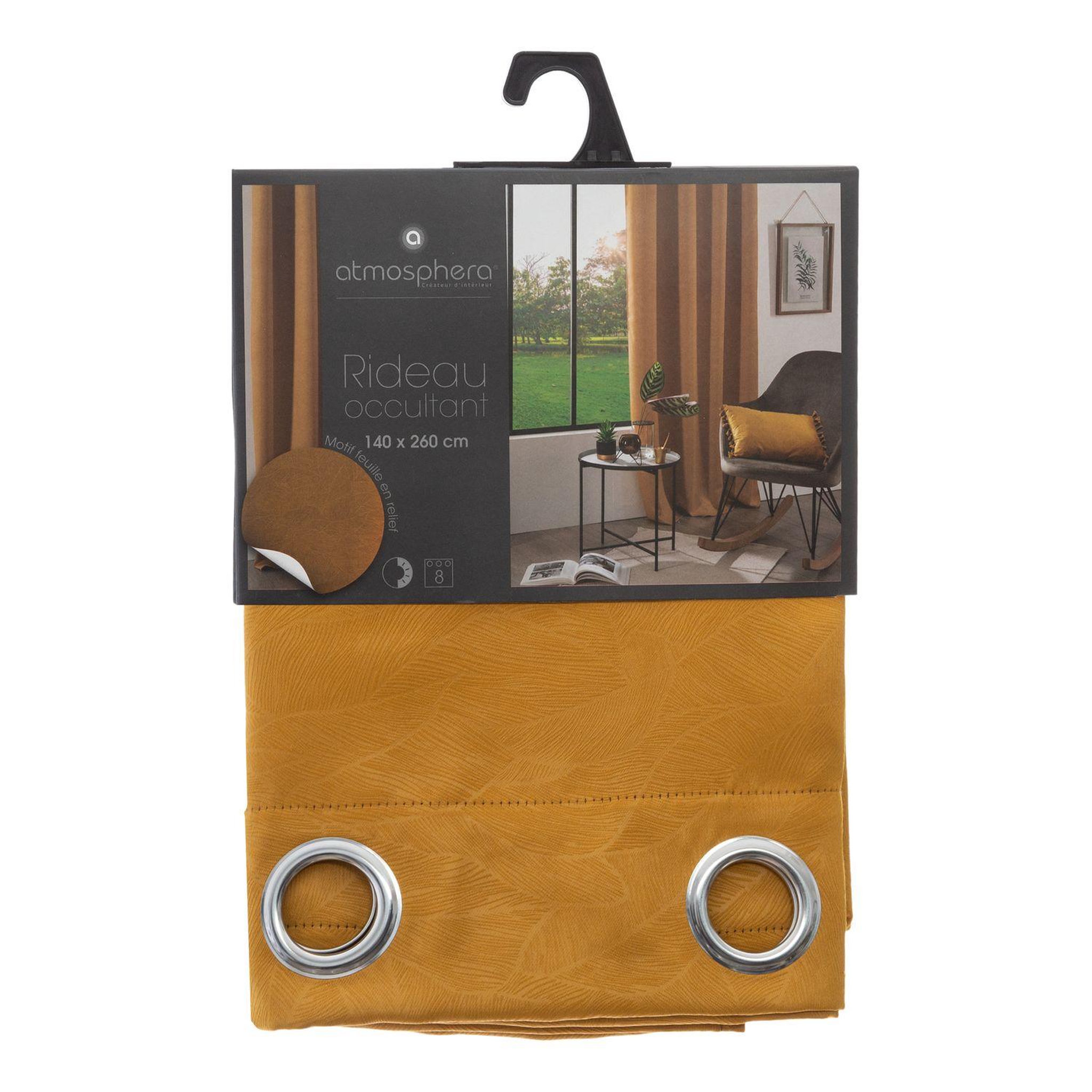 ATMOSPHERA Rideau occultant motif feuille embossé - 140 x 260 cm - jaune ocre