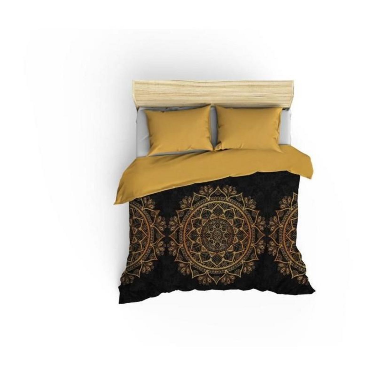 GENERIQUE Parure de lit - 129CTN63660 - 1 housse de couette 220 x 240 cm + 2 taies d'oreiller 60 x 60 cm - Satiné 100% coton - Noir