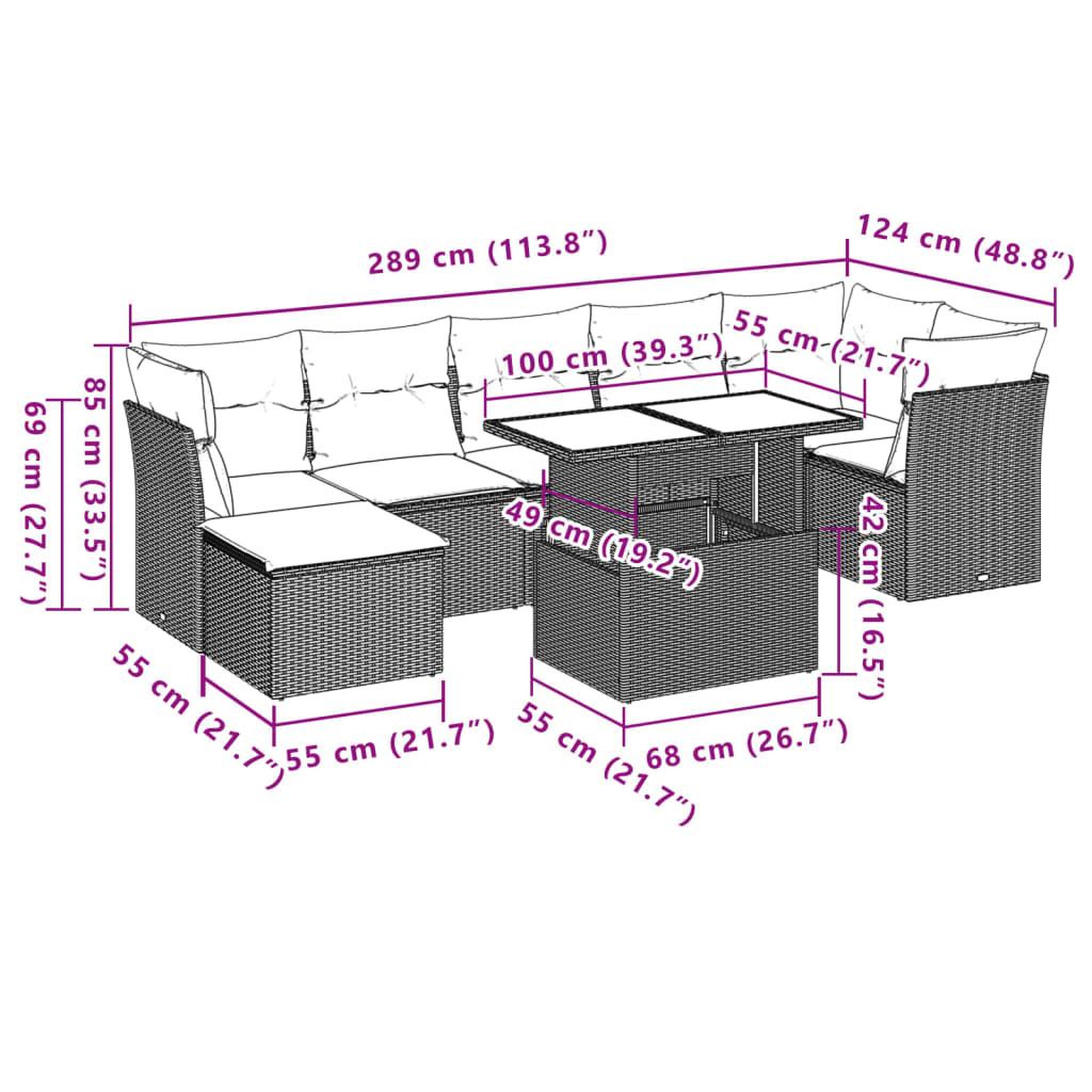 Voir la diapositive 6 : VIDAXL Salon de jardin 8 pcs avec coussins marron resine tressee