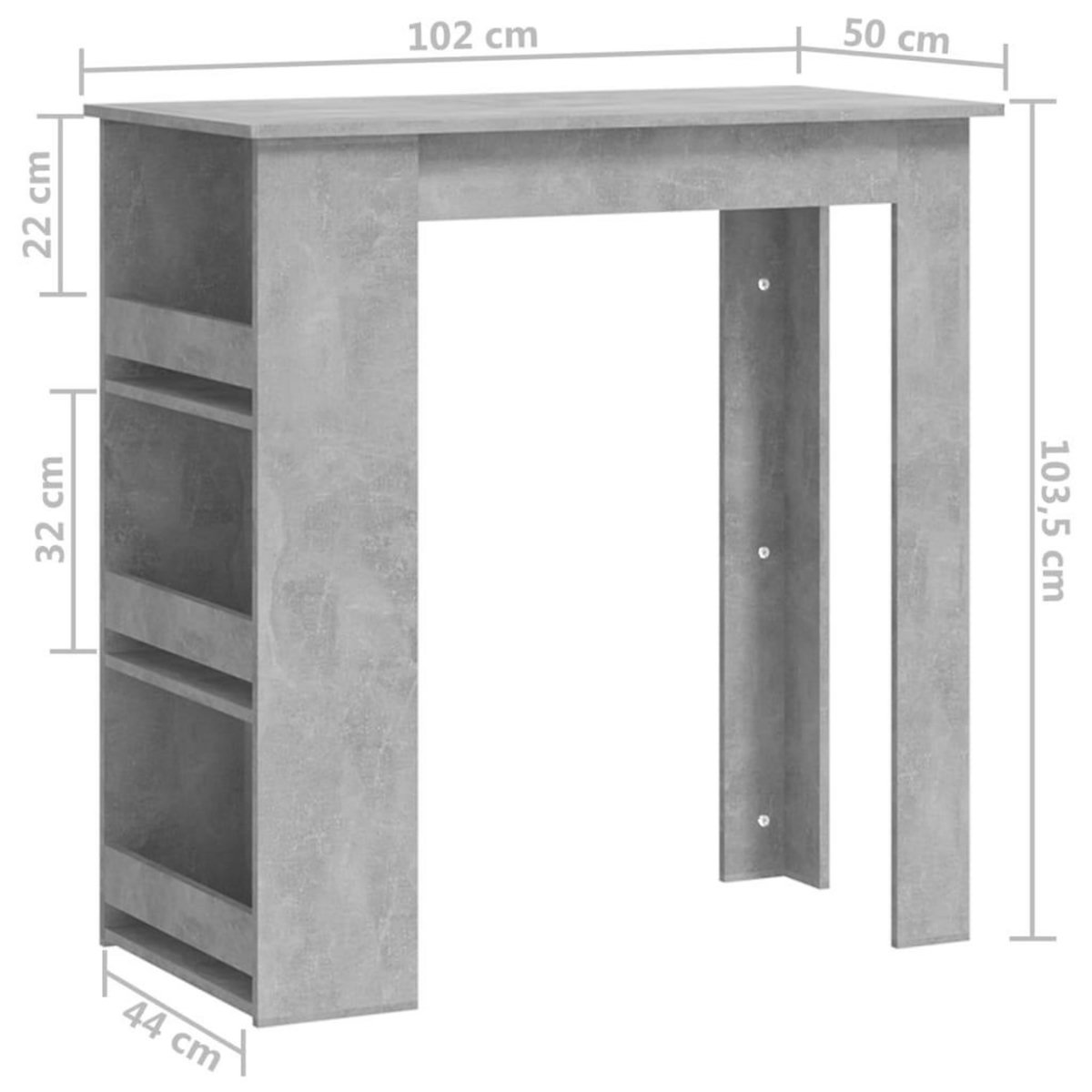 VIDAXL Table de bar a etagere de rangement Gris beton 102x50x103,5 cm