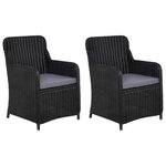 VIDAXL lot de 2 Chaises d'exterieur avec coussins Resine tressee Noir