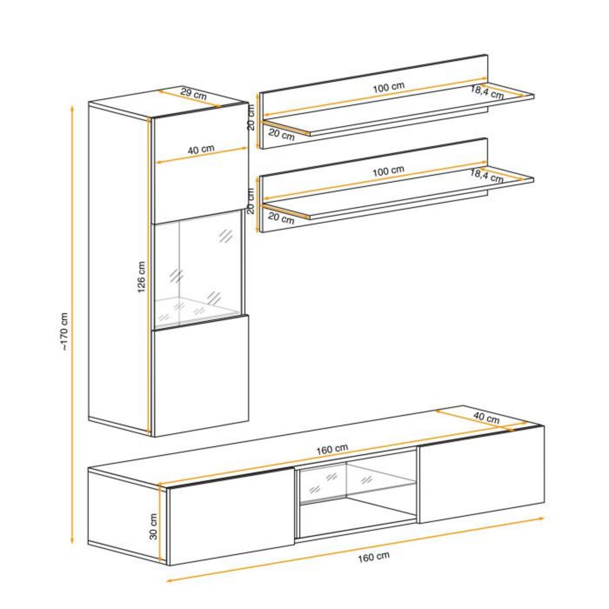 Paris Prix Meuble TV Mural Design  Fly XX  170cm Noir