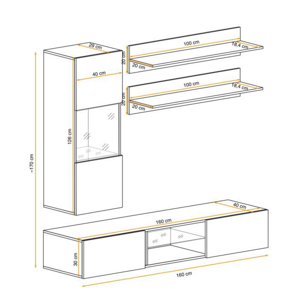Paris Prix Meuble TV Mural Design  Fly XX  170cm Noir