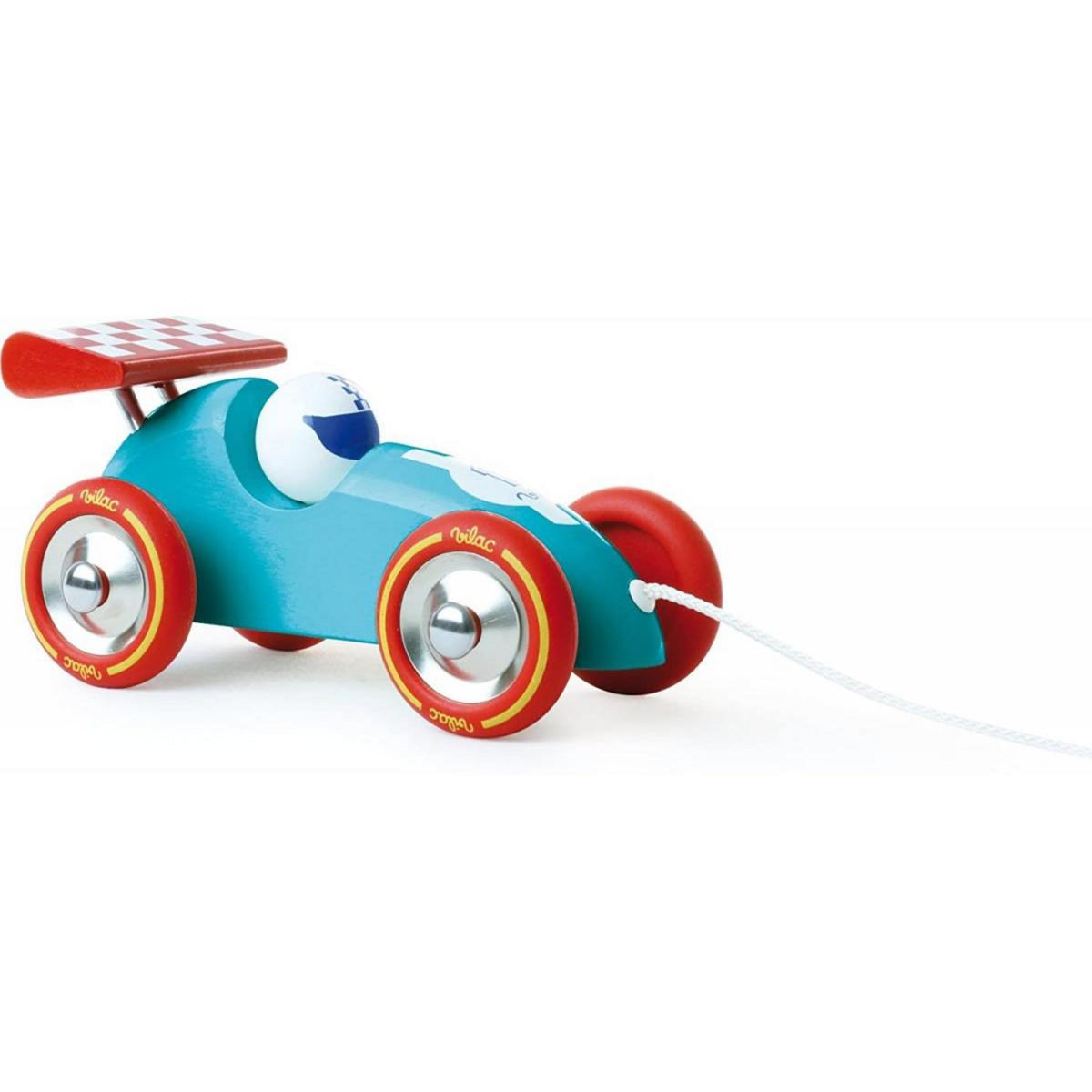 Vilac Voiture de course a trainer turquoise et rouge