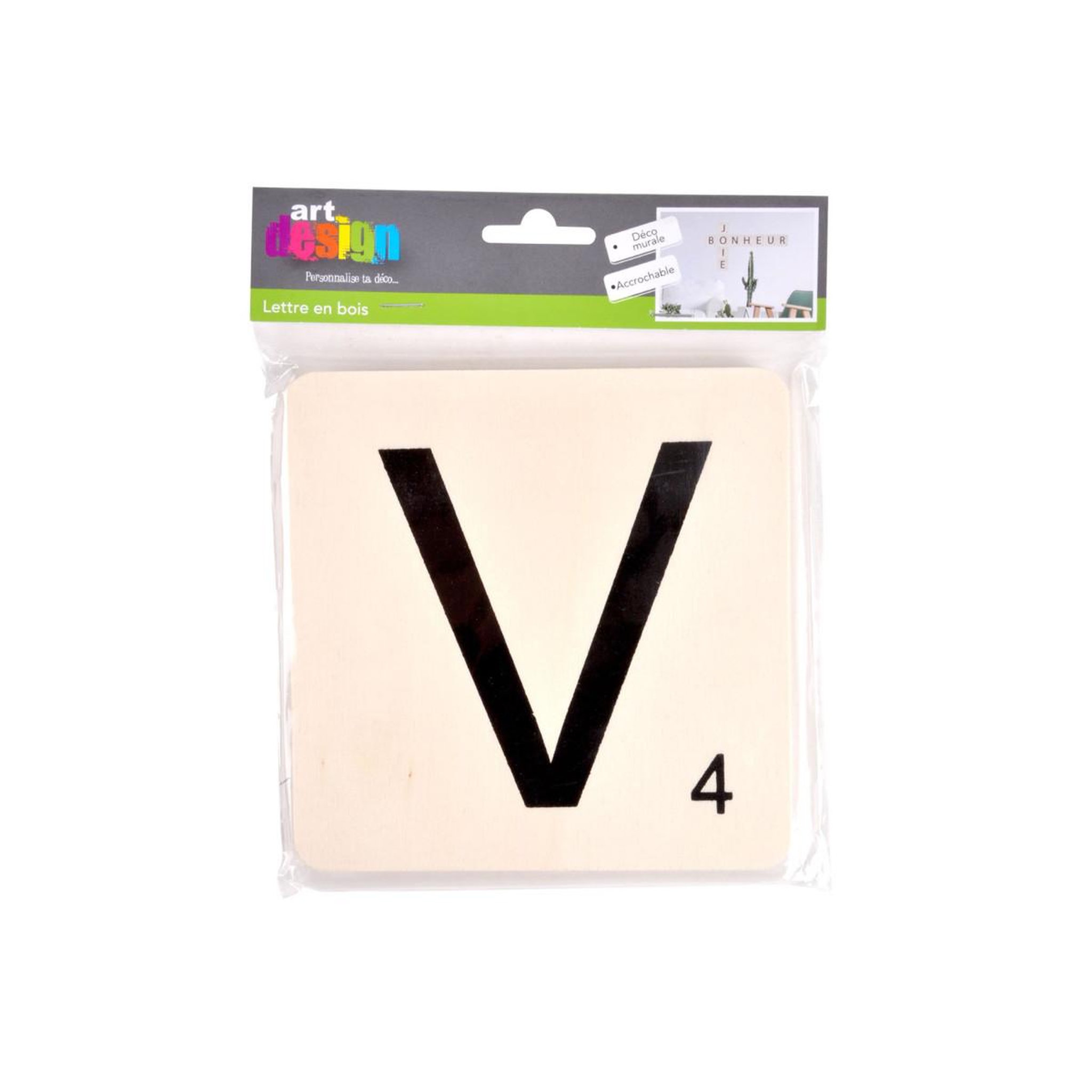 Voir la diapositive 2 : HOMEA Décoration Murale en Bois  Lettre V  15x15cm Naturel