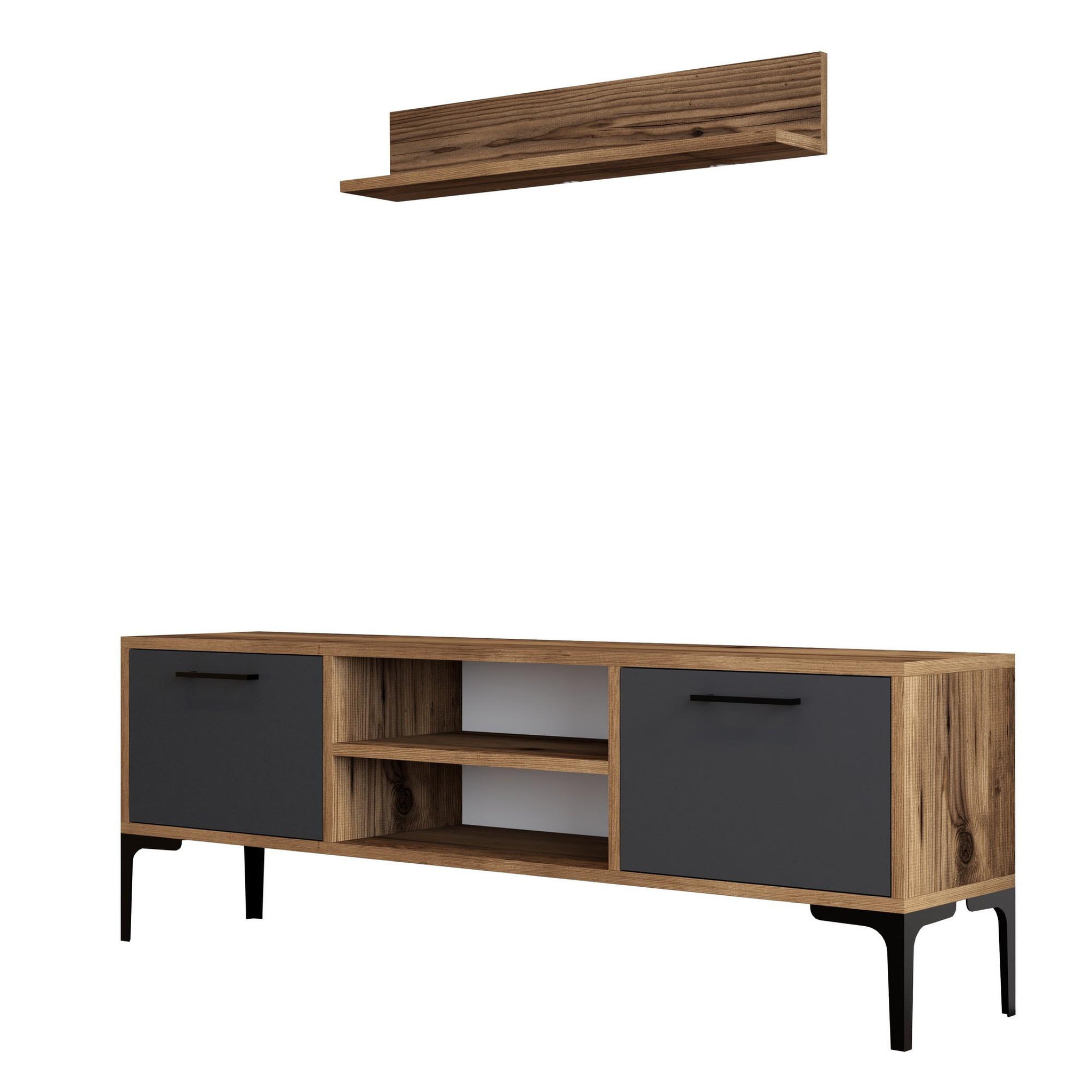 Habitat et Jardin Meuble tv en bois  riga  - 140 x 30 x 48 cm - noyeranthracite