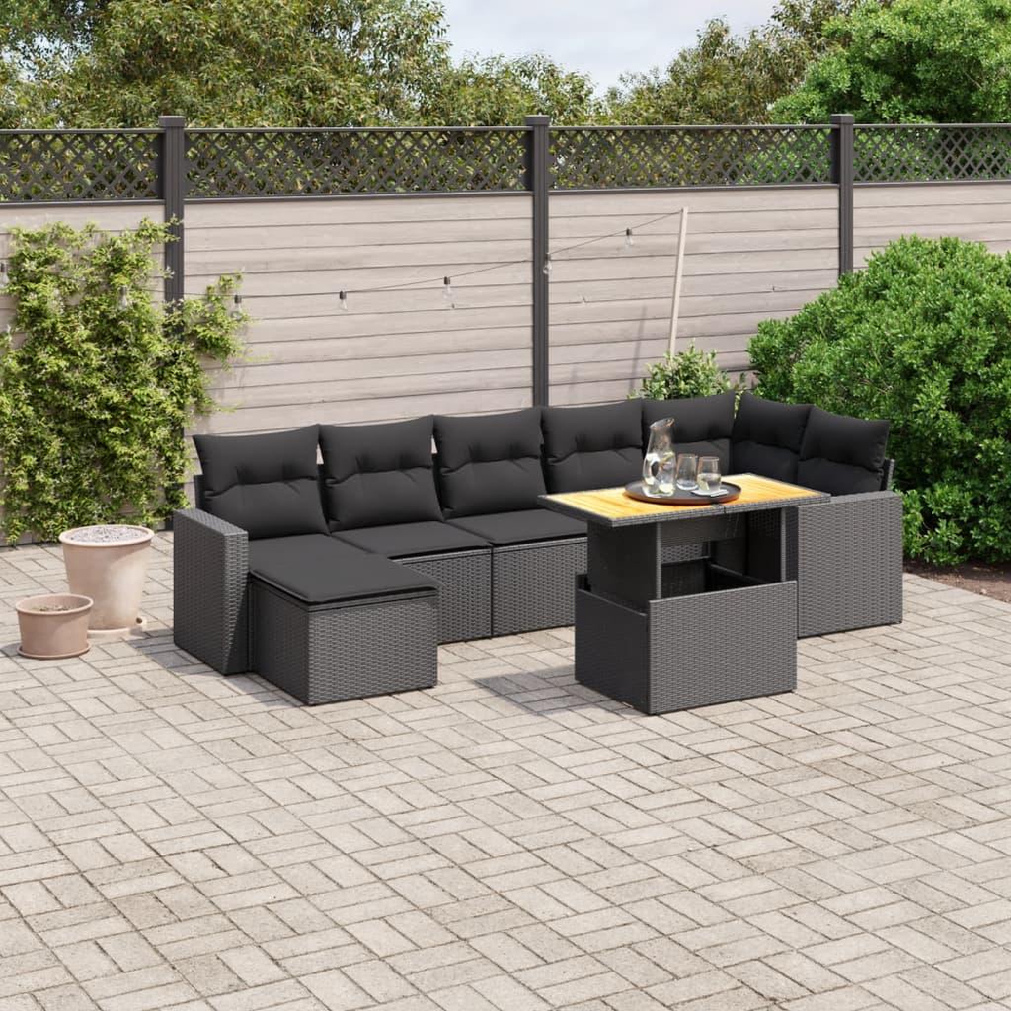 VIDAXL Salon de jardin 8 pcs avec coussins noir resine tressee