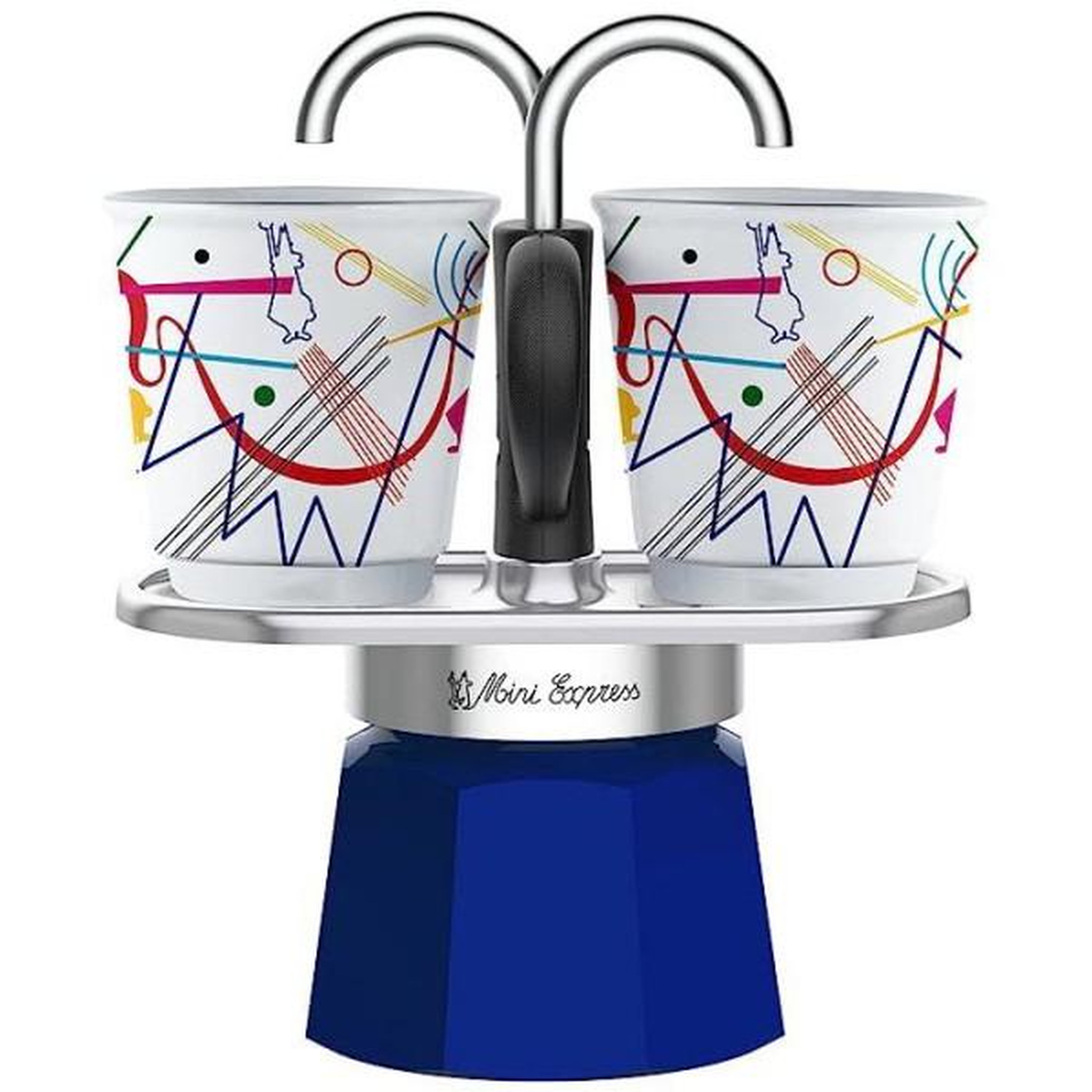 Voir la diapositive 1 : BIALETTI Set cafetiere italienne + 2 tasses - BIALETTI - Mini-express KANDINSKY - 100 ml - Inox / Bleu
