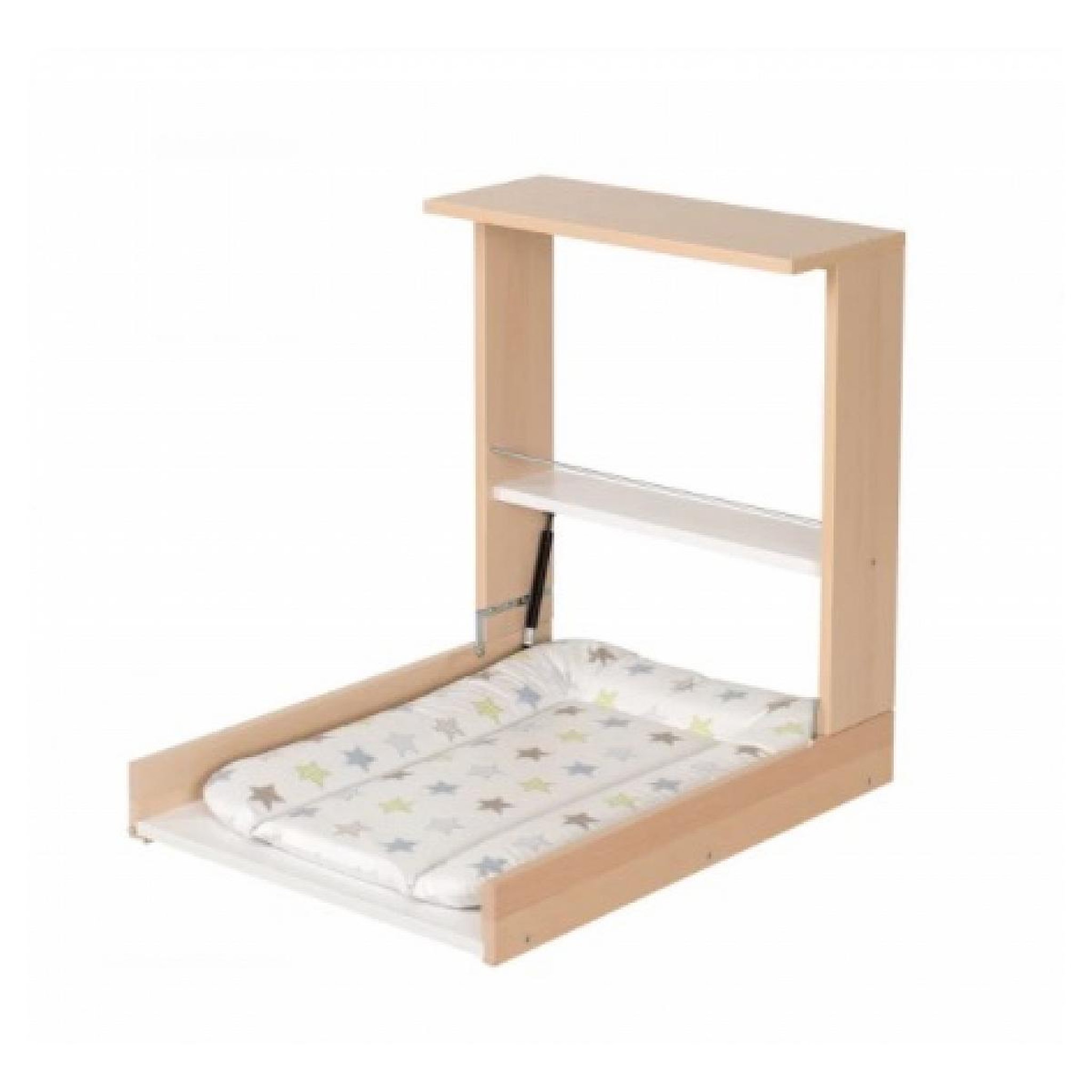 Voir la diapositive 1 : GEUTHER Table a langer murale WICKI + Matelas Couleur Naturel Motifs Etoiles