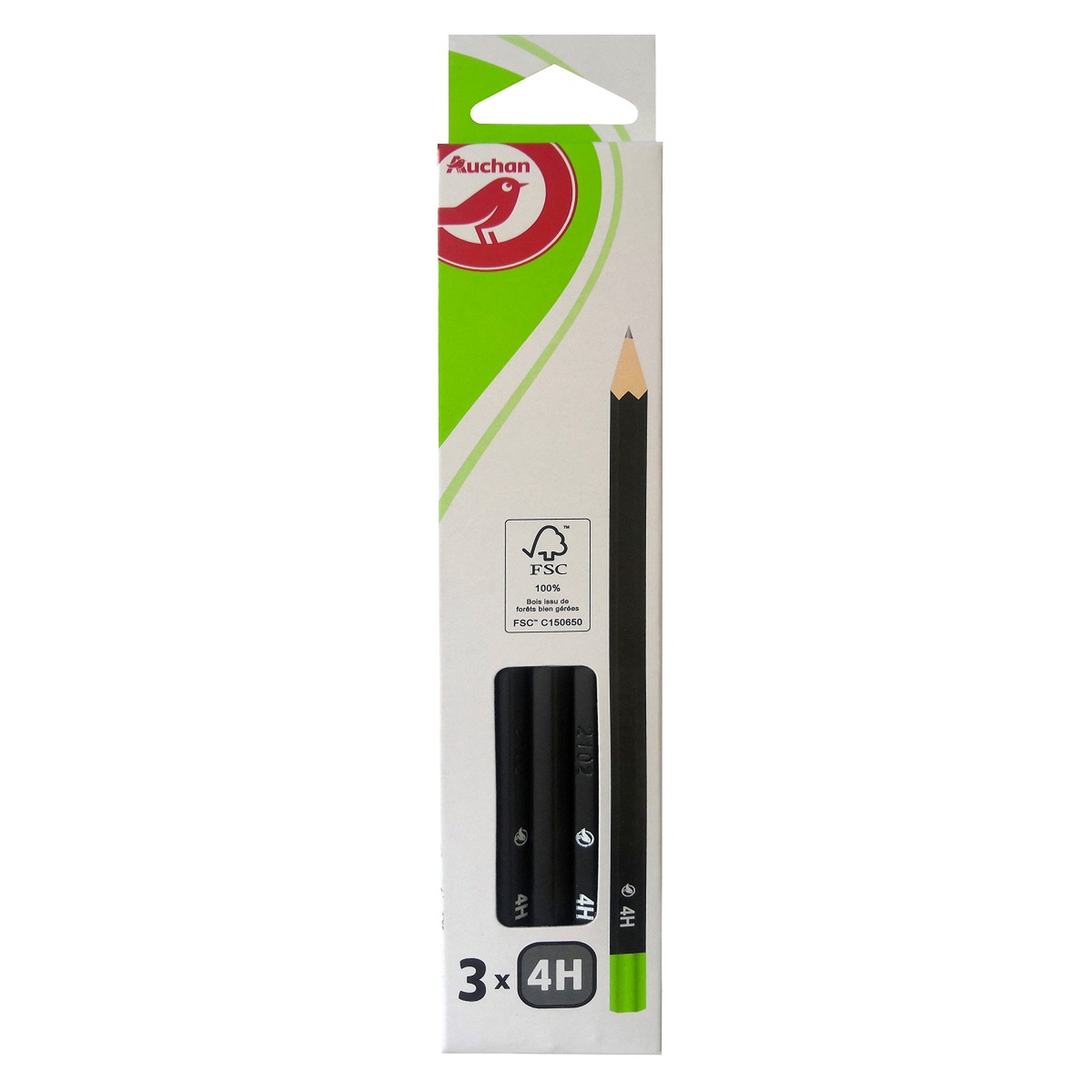 Voir la diapositive 1 : AUCHAN  Lot de 3 crayons graphite 4H