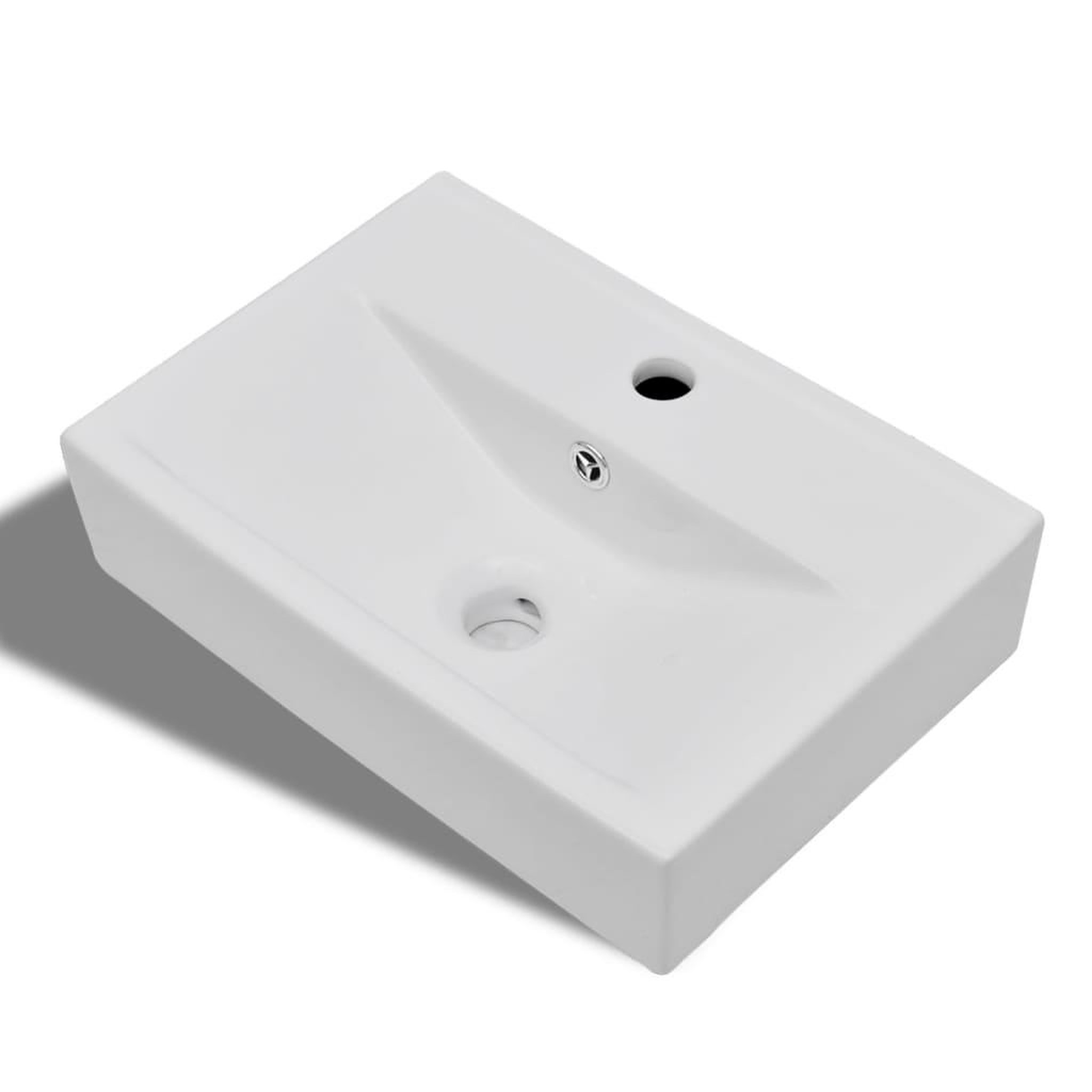 Voir la diapositive 1 : VIDAXL Vasque a trou de trop-plein/robinet ceramique pour salle de bain Blanc