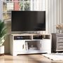 Voir la diapositive 2 : HOMCOM Meuble TV Banc TV en Bois Grand Espace de Rangement avec 2 Compartiments Ouverts 2 Armoires à Porte Une Armoire Ouverte 105 x 40 x 52 cm Blanc