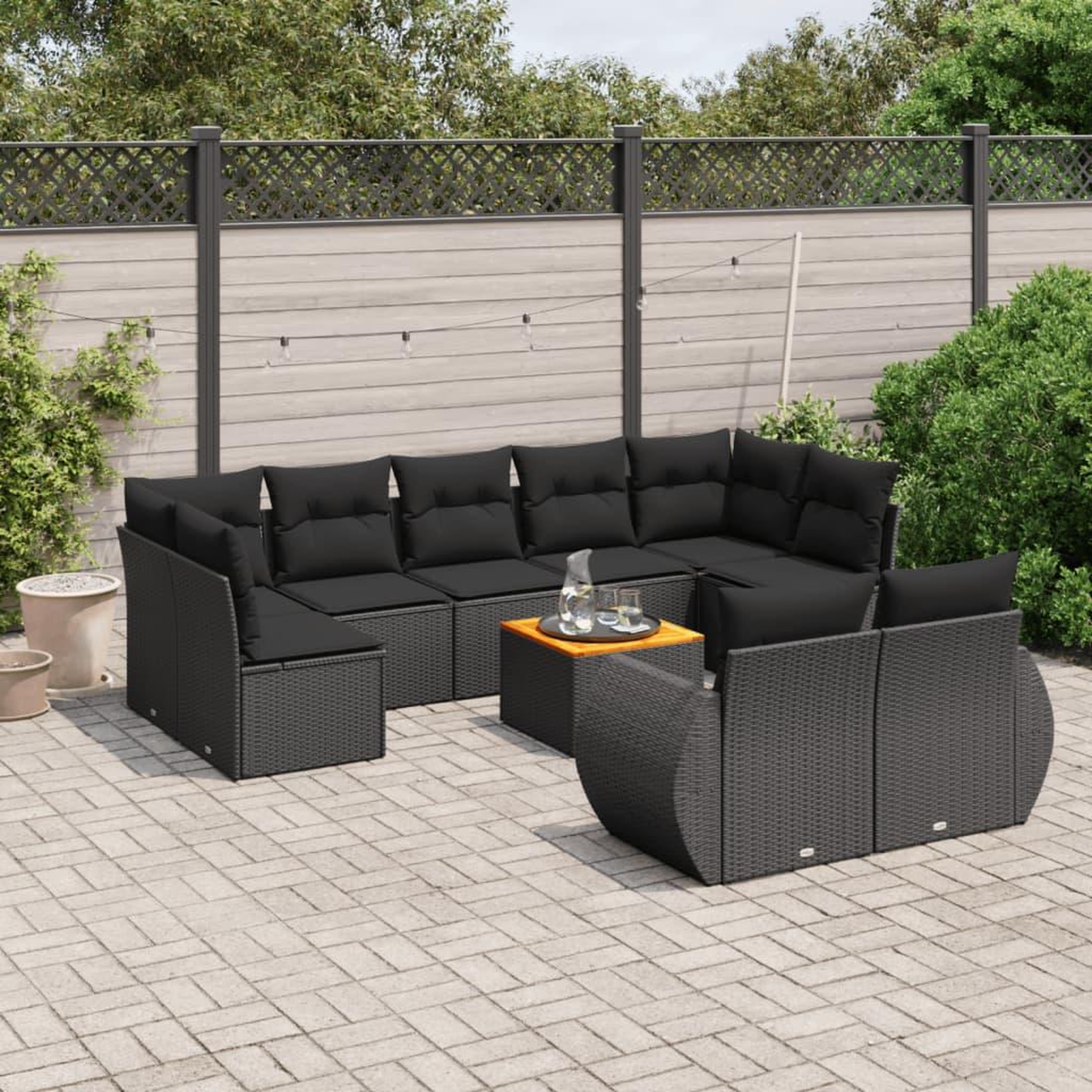 VIDAXL Salon de jardin 10 pcs avec coussins noir resine tressee