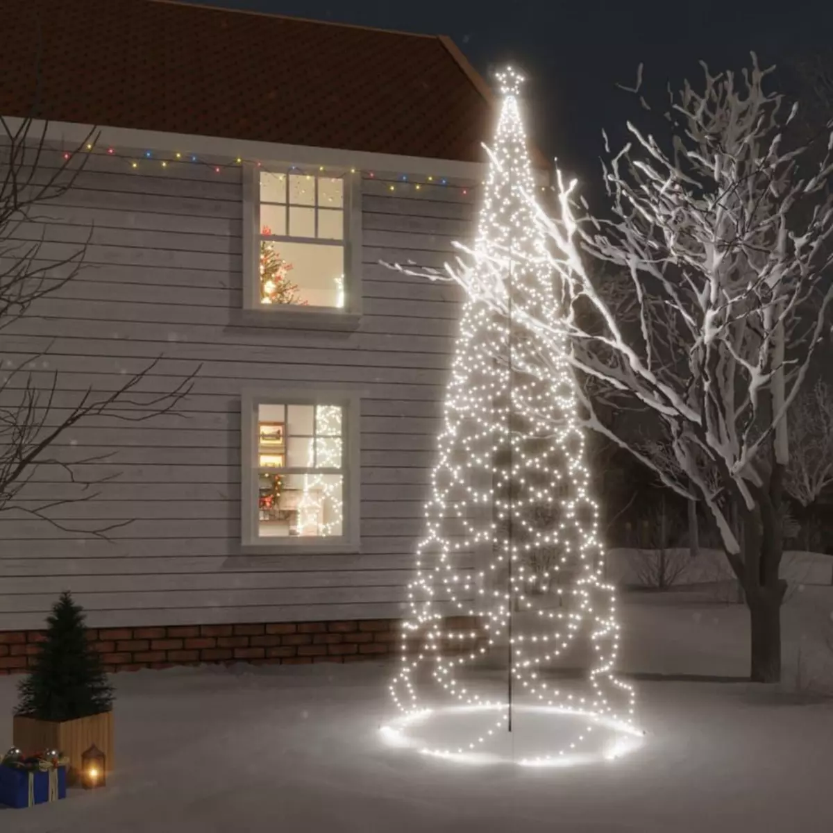 VIDAXL Arbre de Noël avec poteau en metal 1400 LED blanches froides 5m