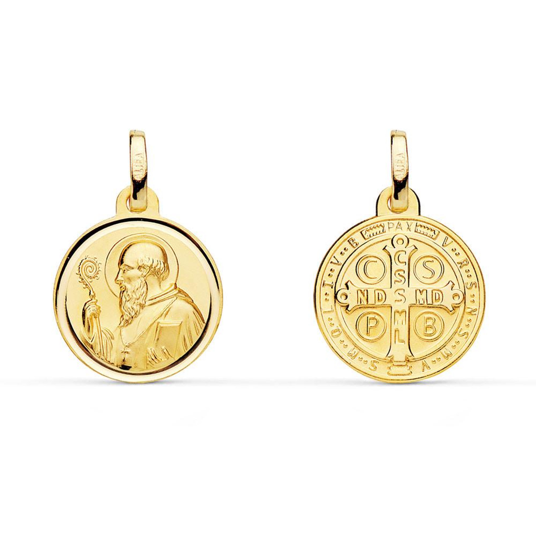L'ATELIER D'AZUR Pendentif Médaille Or 18 Carats 750 Jaune - Scapulaire Saint Benoit - Chaine Offerte