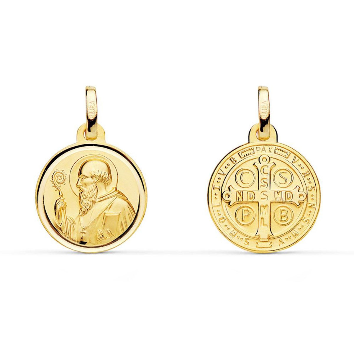 L'ATELIER D'AZUR Pendentif Médaille Or 18 Carats 750 Jaune - Scapulaire Saint Benoit - Chaine Offerte