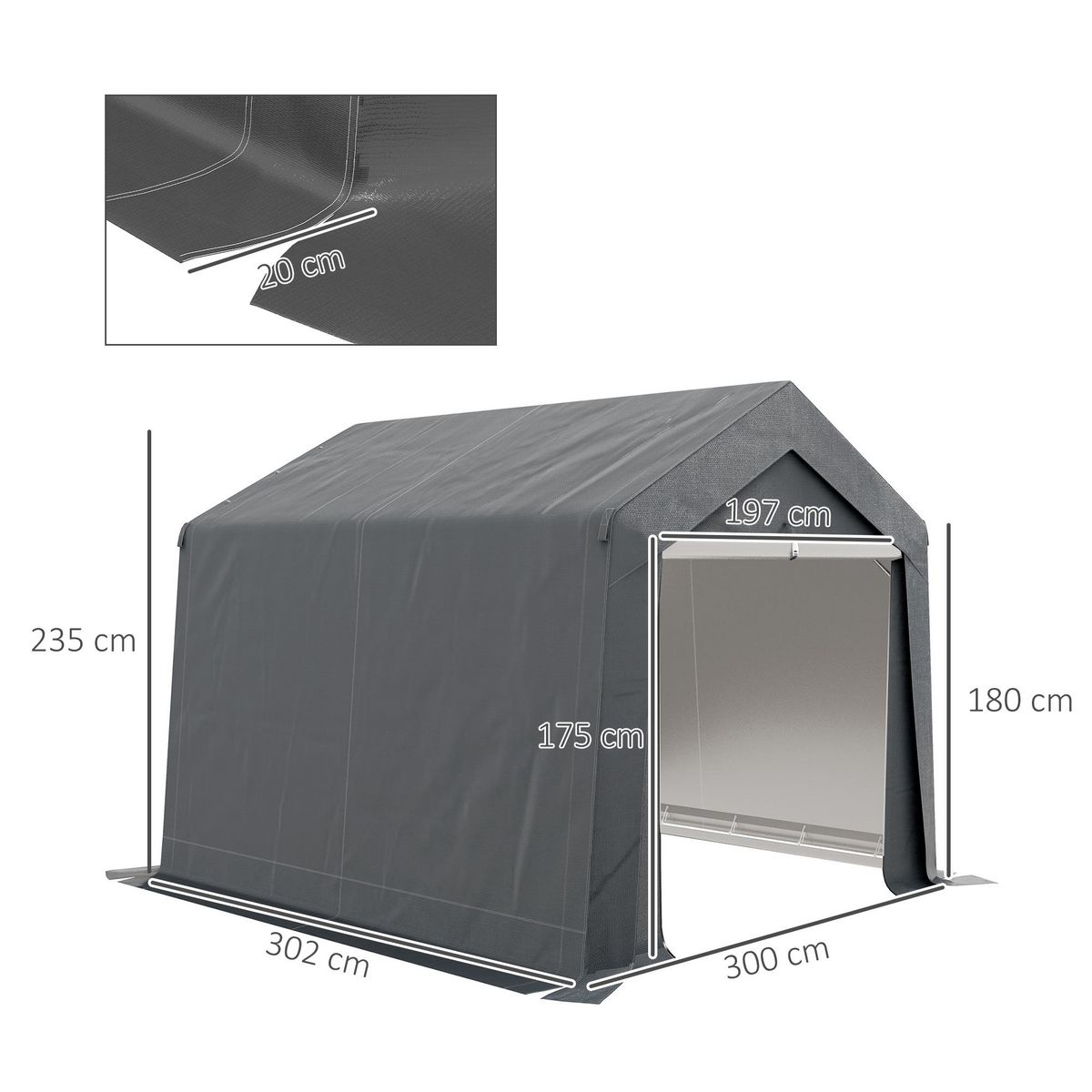 OUTSUNNY Abri de jardin, tente de stockage, 3 x 3 m, imperméable et anti-UV, cadre en acier galvanisé et grande porte, abri de vélo garage pour extérieur, gris foncé