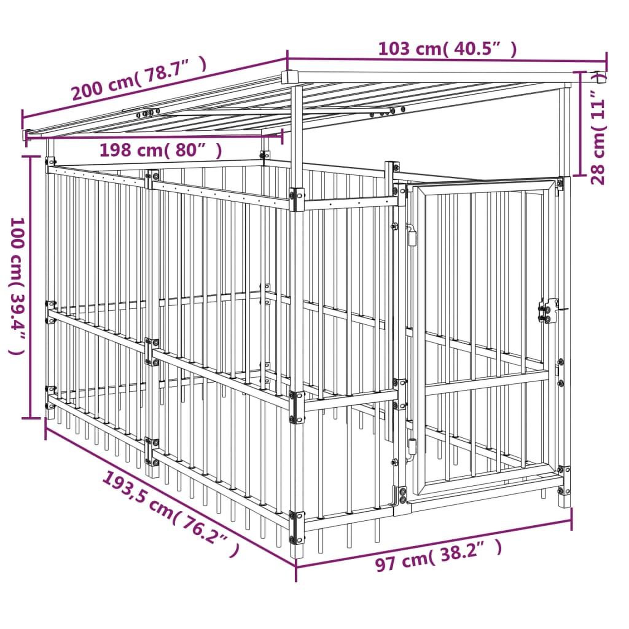 Voir la diapositive 6 : VIDAXL Chenil d'exterieur avec toit pour chiens Acier 1,88 m²