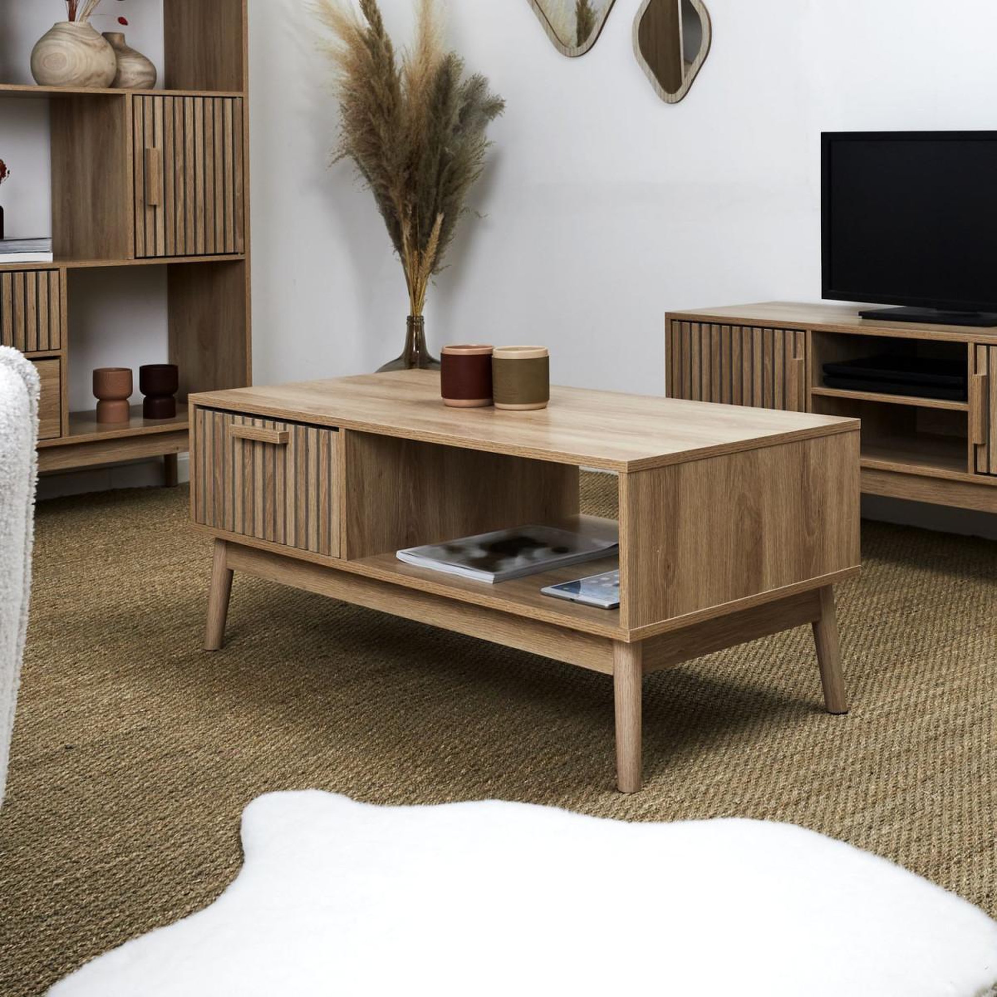 Voir la diapositive 6 : The Home Deco Factory Table basse avec tiroir  klaus  100cm marron