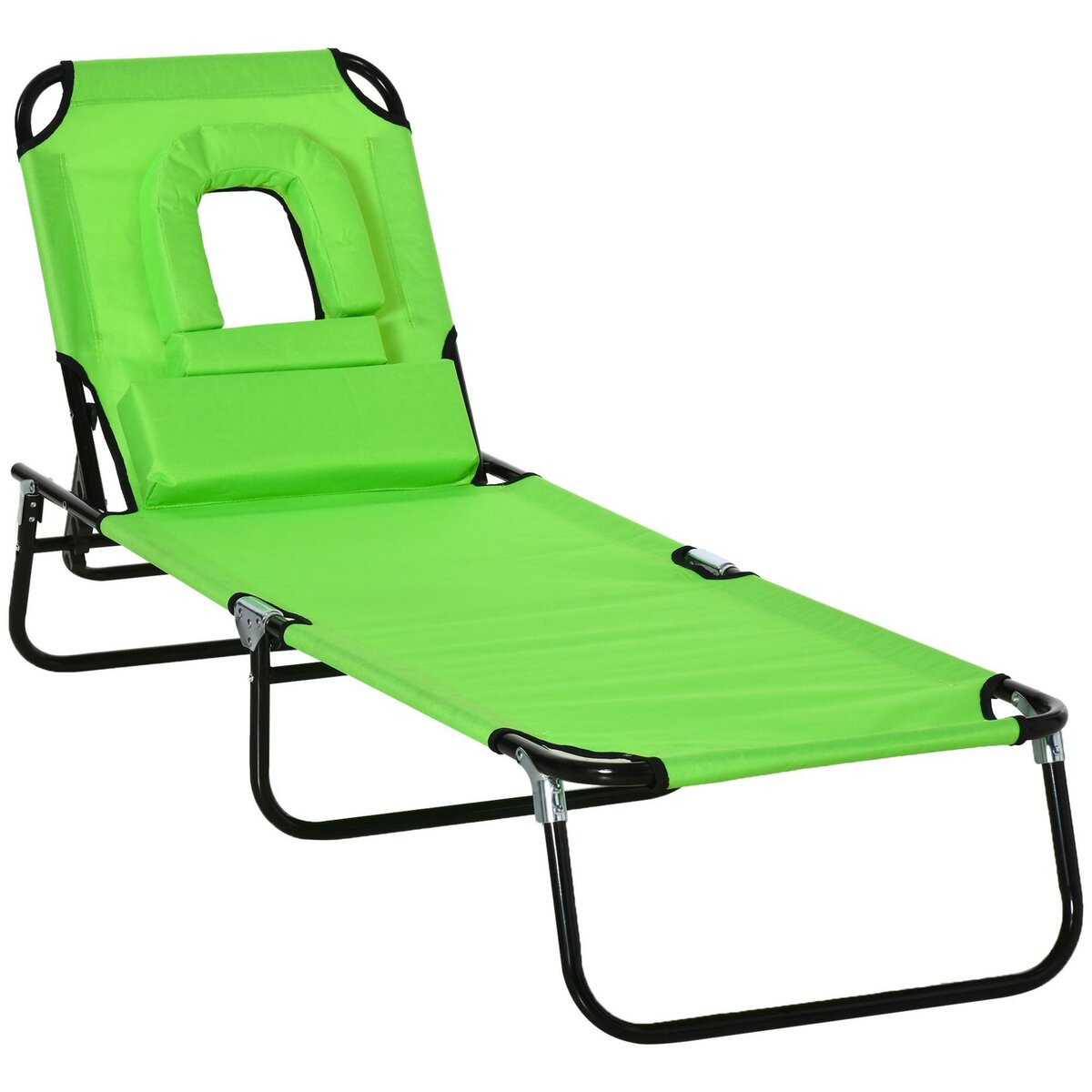 OUTSUNNY Bain de soleil pliable transat inclinable 4 positions chaise longue de lecture 3 coussins fournis vert