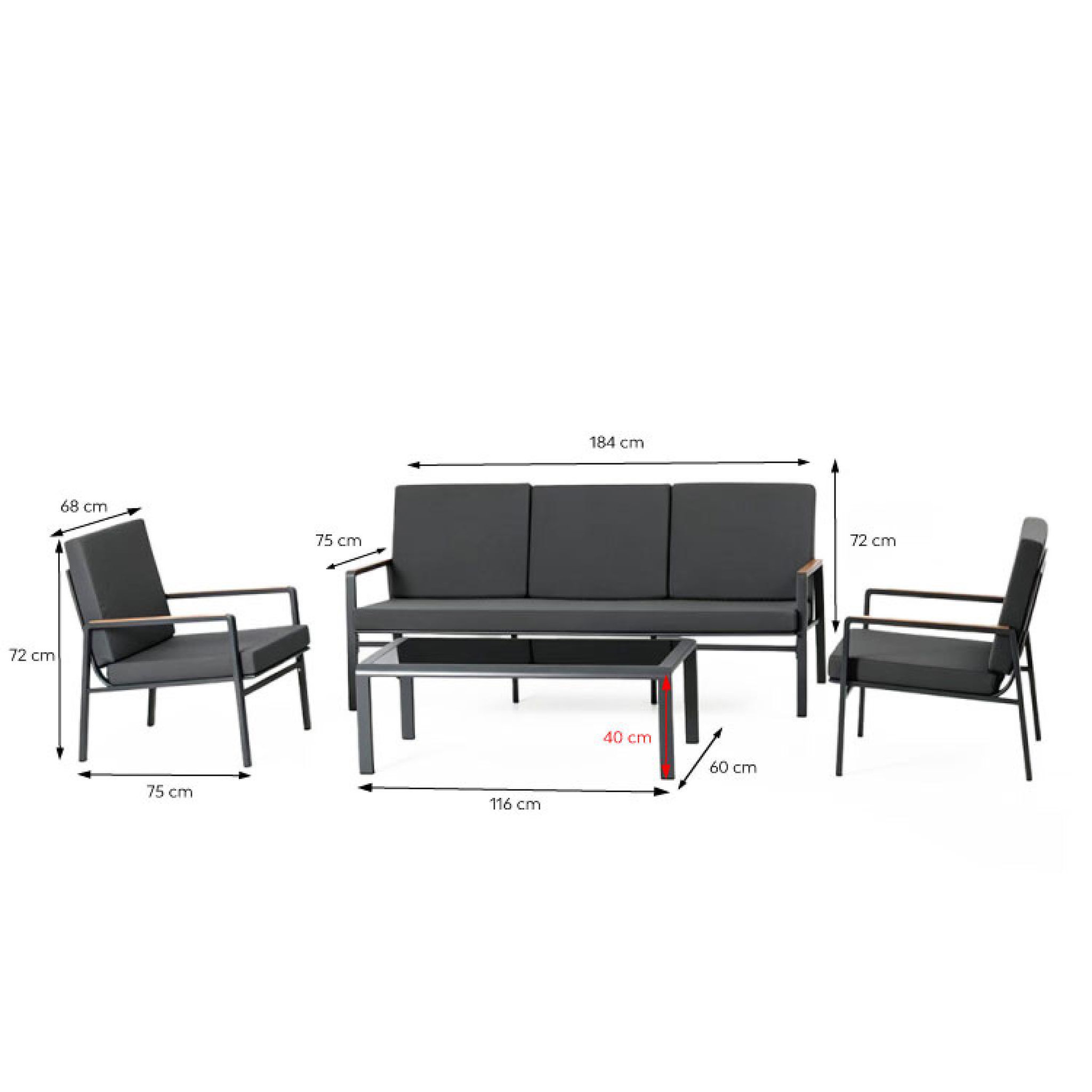Voir la diapositive 3 : CONCEPT USINE Salon de jardin 5 places en aluminium gris foncé hobart
