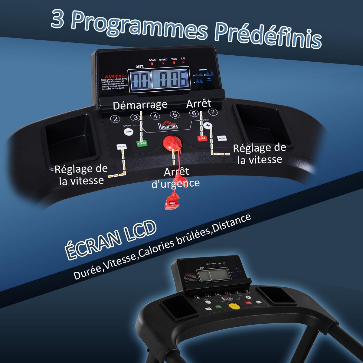 HOMCOM Tapis électrique de course pliable 1-9 Km/h 500 W écran LCD 3 programmes noir