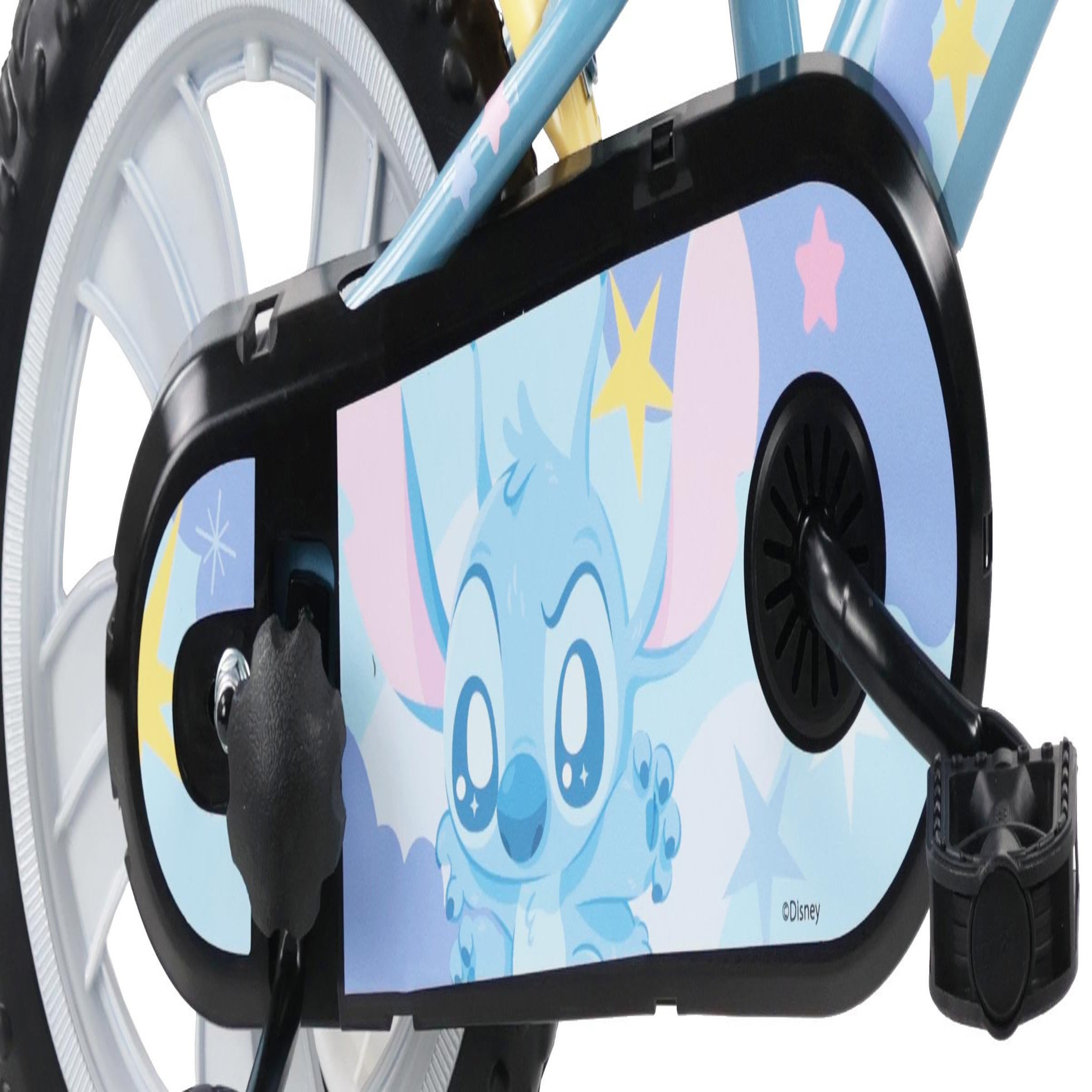Voir la diapositive 5 : DISNEY Vélo enfant 12'' STITCH ( <90 cm) équipé de 1 frein , plaque avant décorative , bidon arrière, stabilisateurs & pneus increuvables.