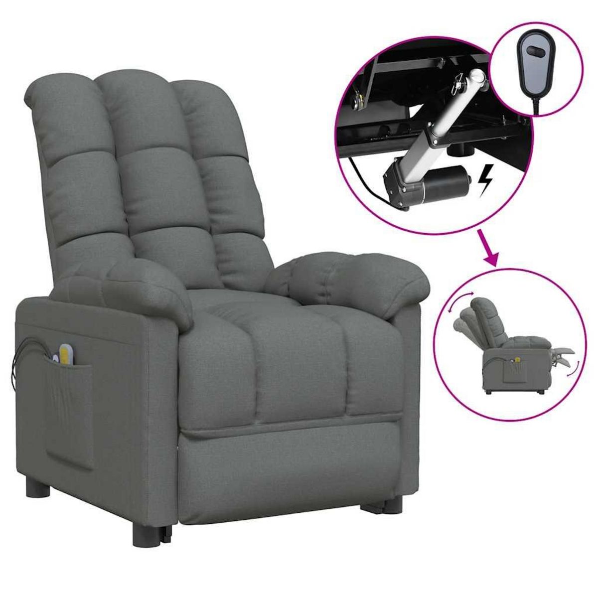 VIDAXL Fauteuil electrique de massage Gris fonce Tissu